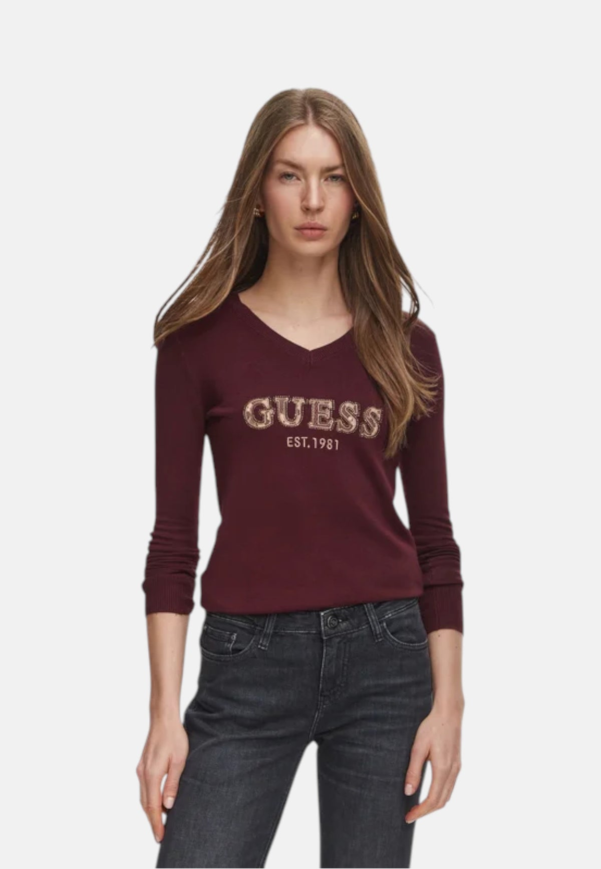 Maglione Scollo A V Donna Guess Logo Hannah W6BR55Z1456