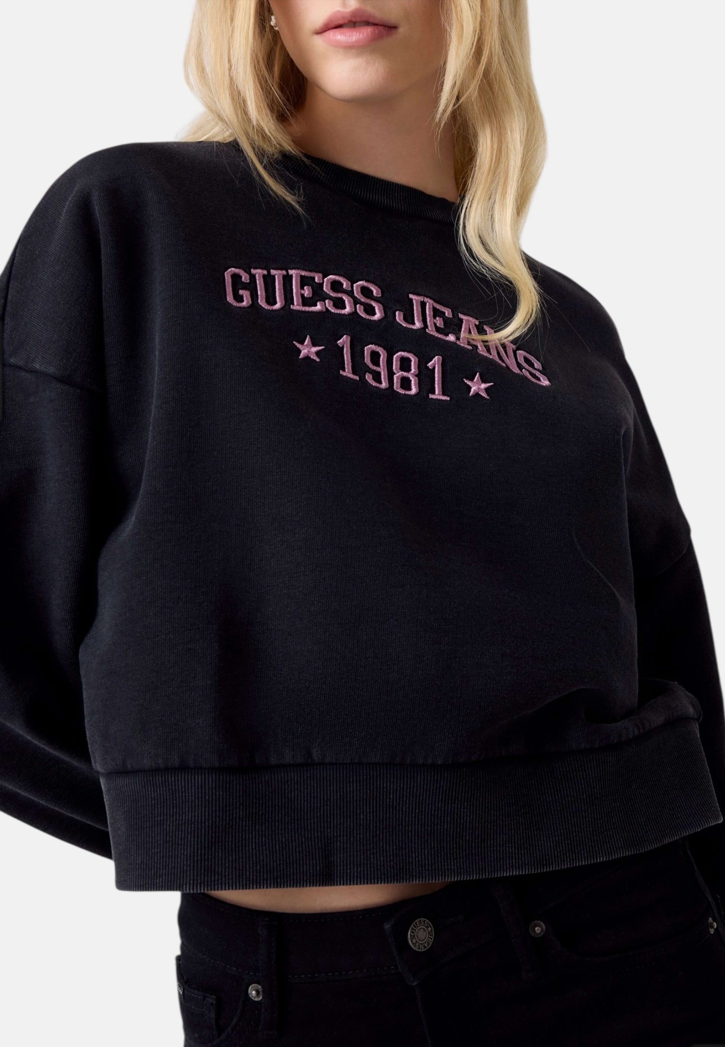 Felpa A Girocollo Donna Guess Cropped Gj Drop Shoulder Emb W6RQ04KCPR1