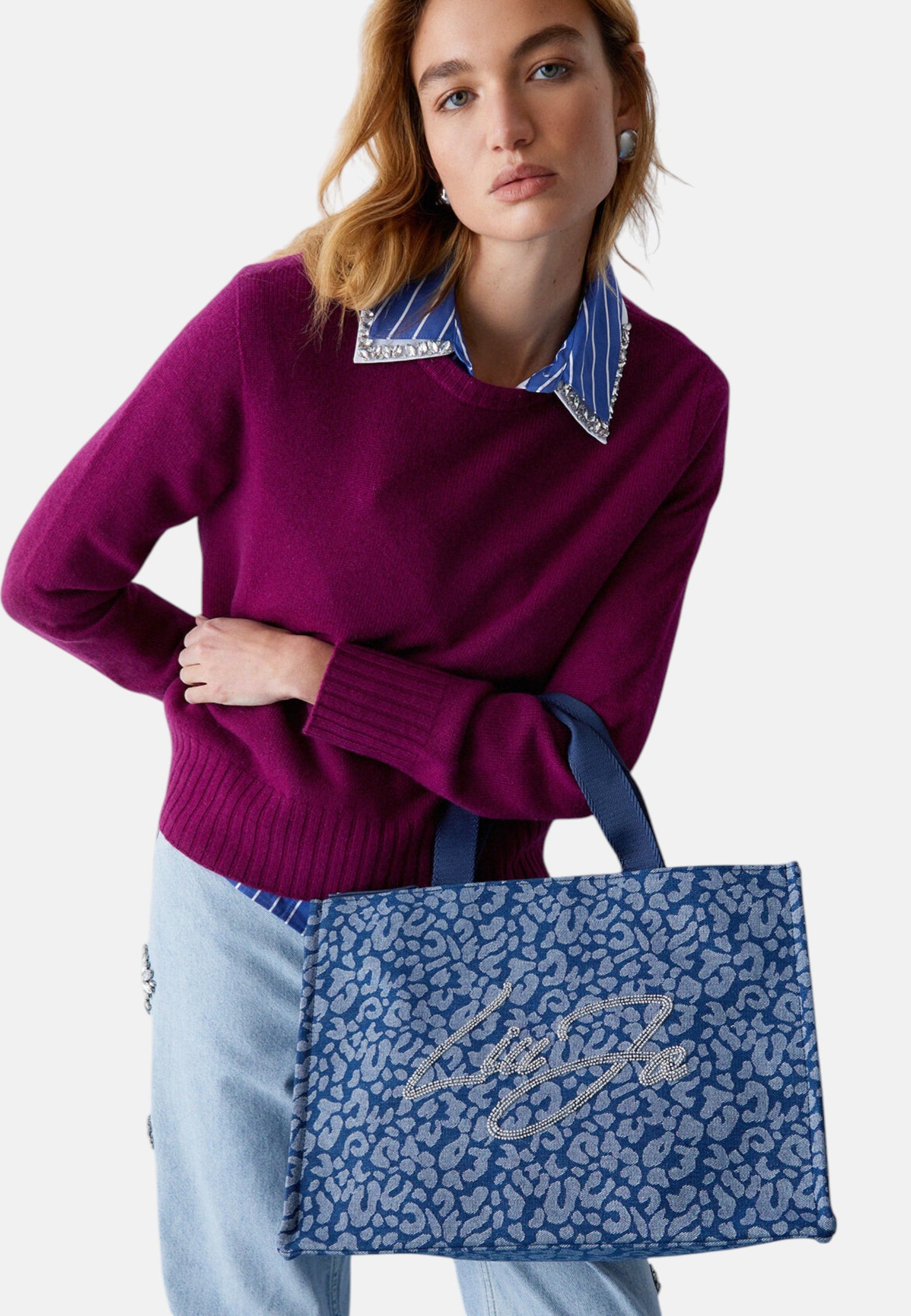 Borsa A Mano Donna Liu Jo Large Denim Animal Print Tote Bag  2A6026D3200