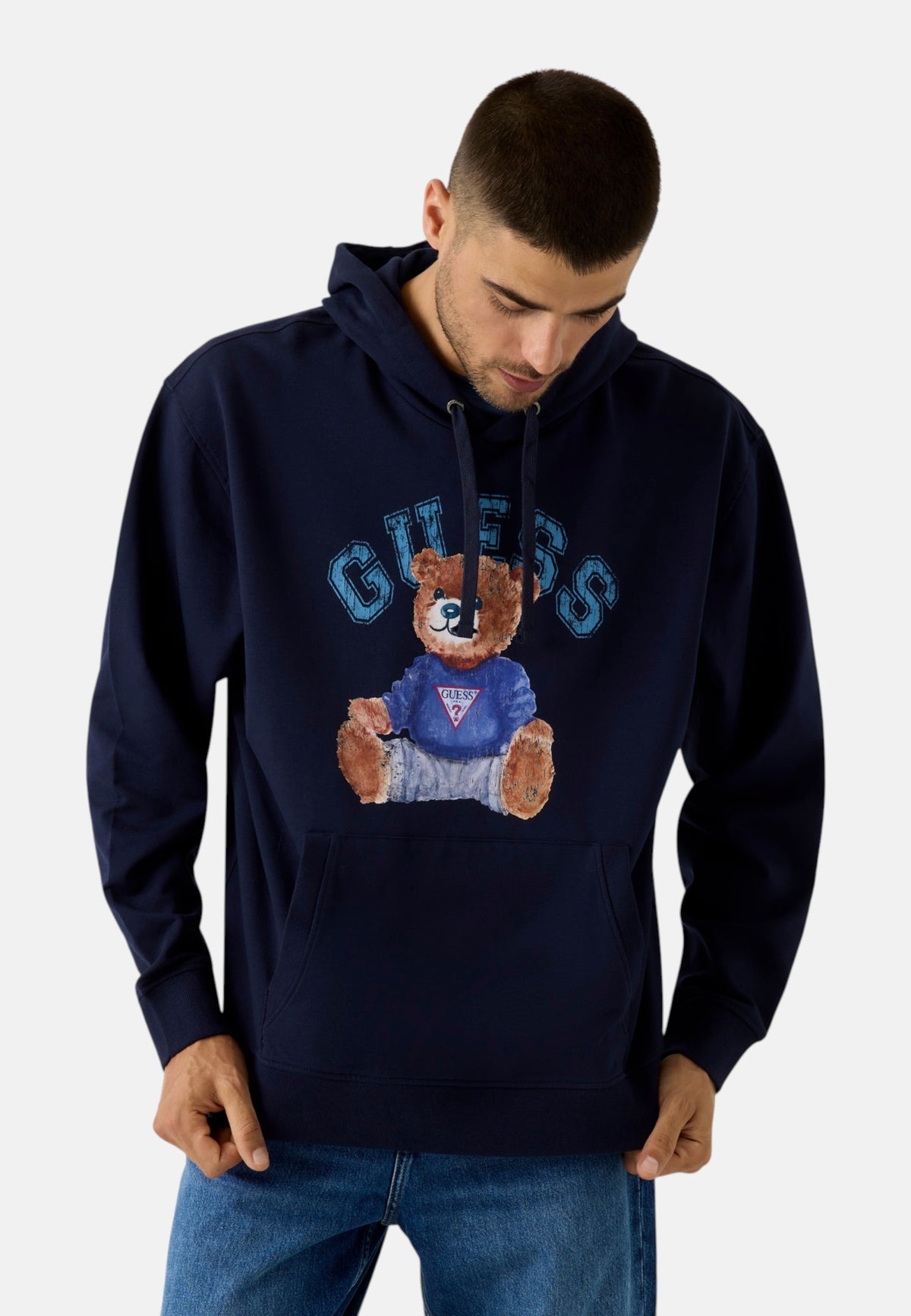 Felpa Con Cappuccio Uomo Guess Motivo orsetto, Interno garzato  M6YQ38K5436