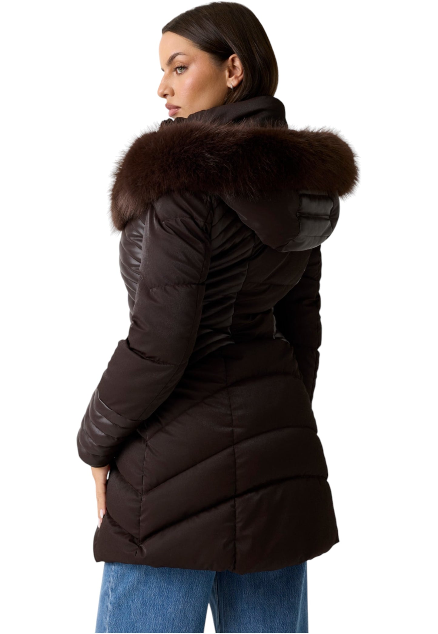 Piumino Lungo Donna Guess Con Cappuccio In Eco Pelliccia New Oxana W4BL61WGLZ0