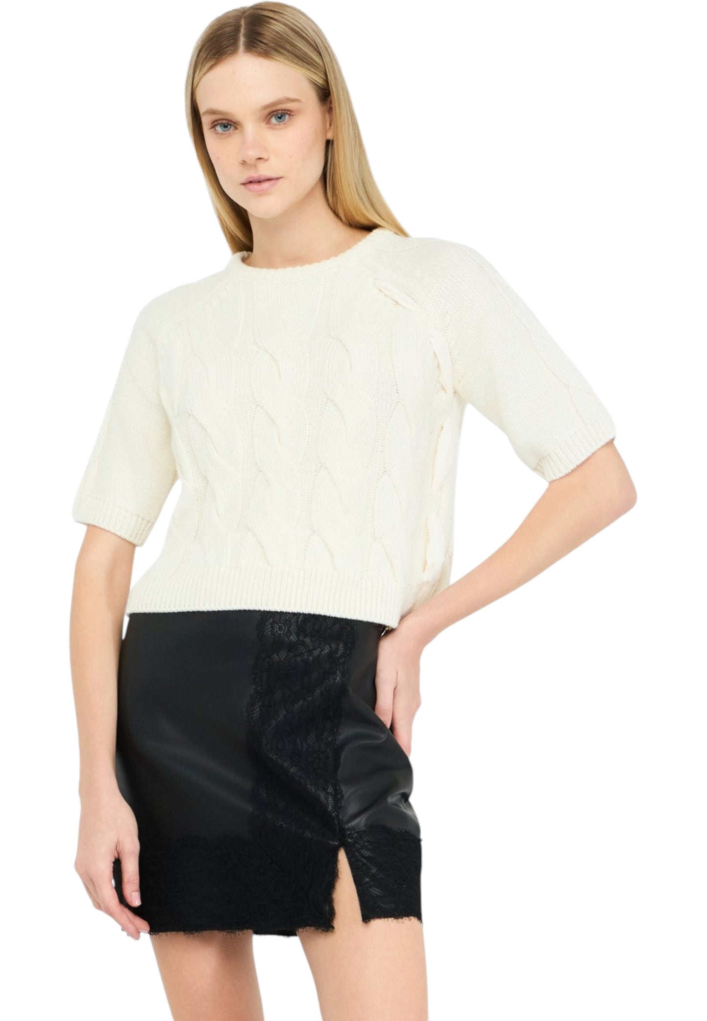 Maglia A Girocollo Donna Liu Jo A Trecce Manica 3/4  CF5214MA75Q