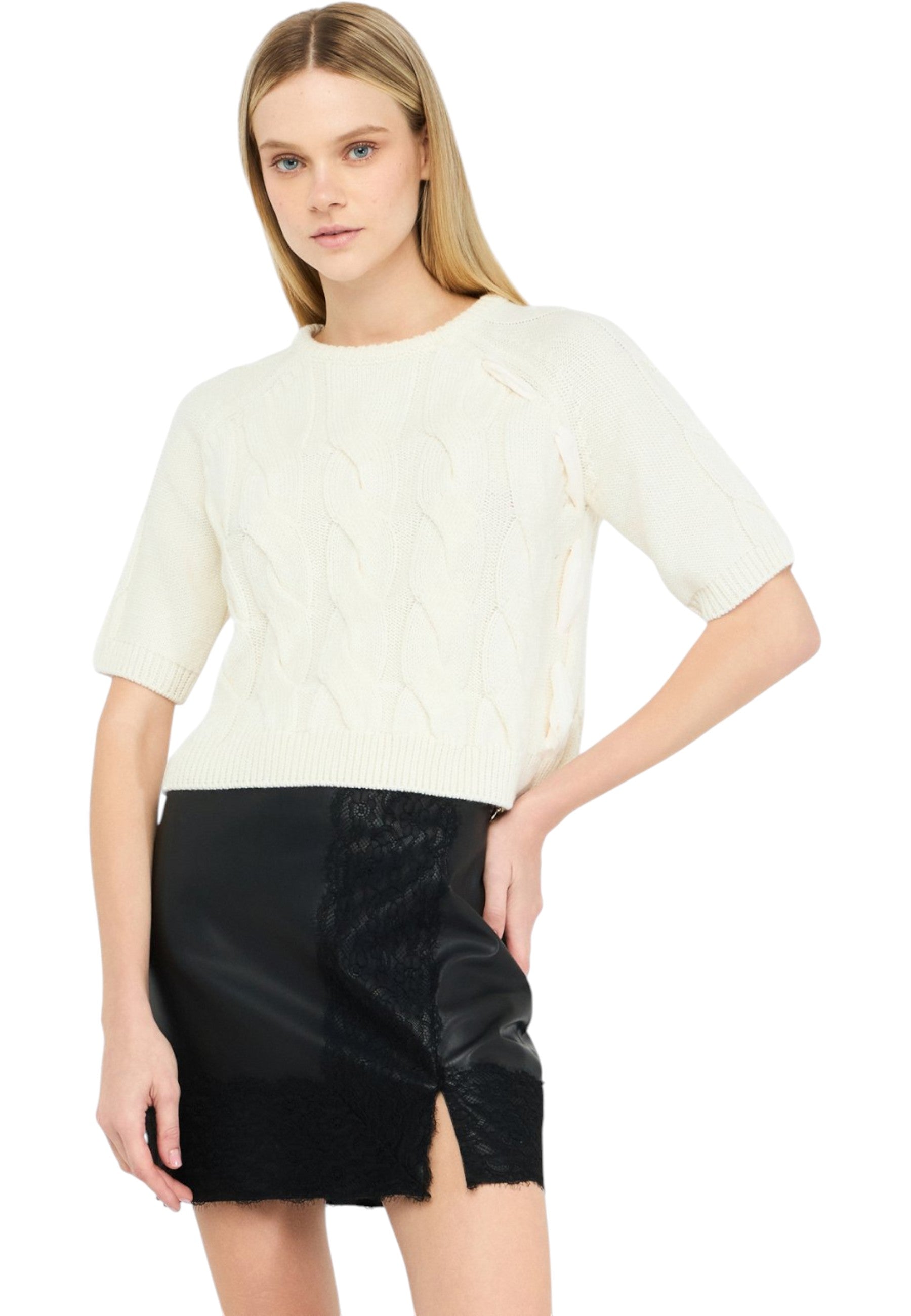Maglia A Girocollo Donna Liu Jo A Trecce Manica 3/4  CF5214MA75Q