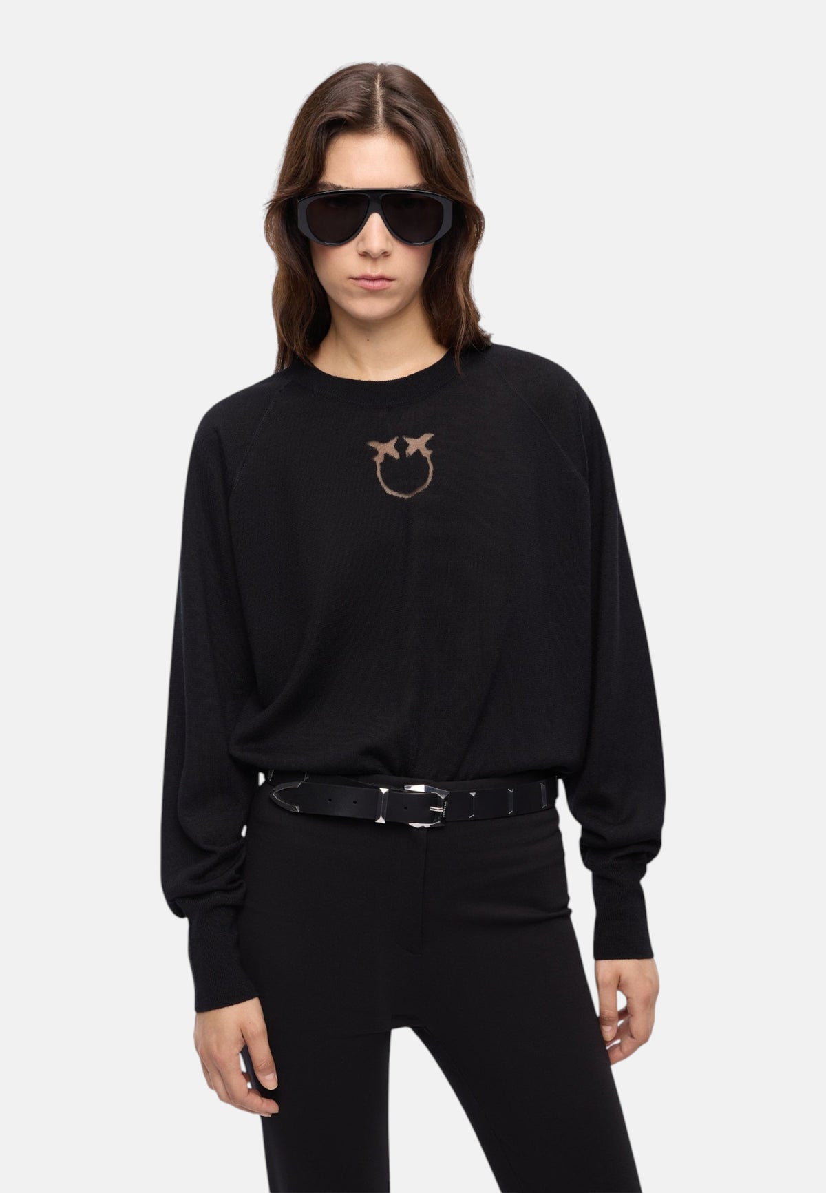 Maglione A Girocollo Donna Pinko Girocollo, maniche lunghe, filato misto lana, logo Love Birds a intarsio in trasparenza, collo polsini e fondo a costine Lanzarote 105417A18M