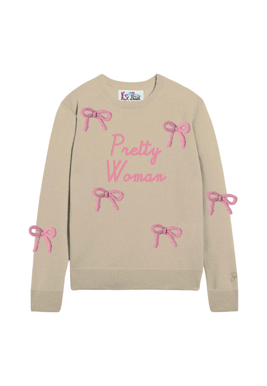 Maglione A Girocollo Donna Mc2 Saint Barth Pretty Woman Bow Patch New Queen QUE0010