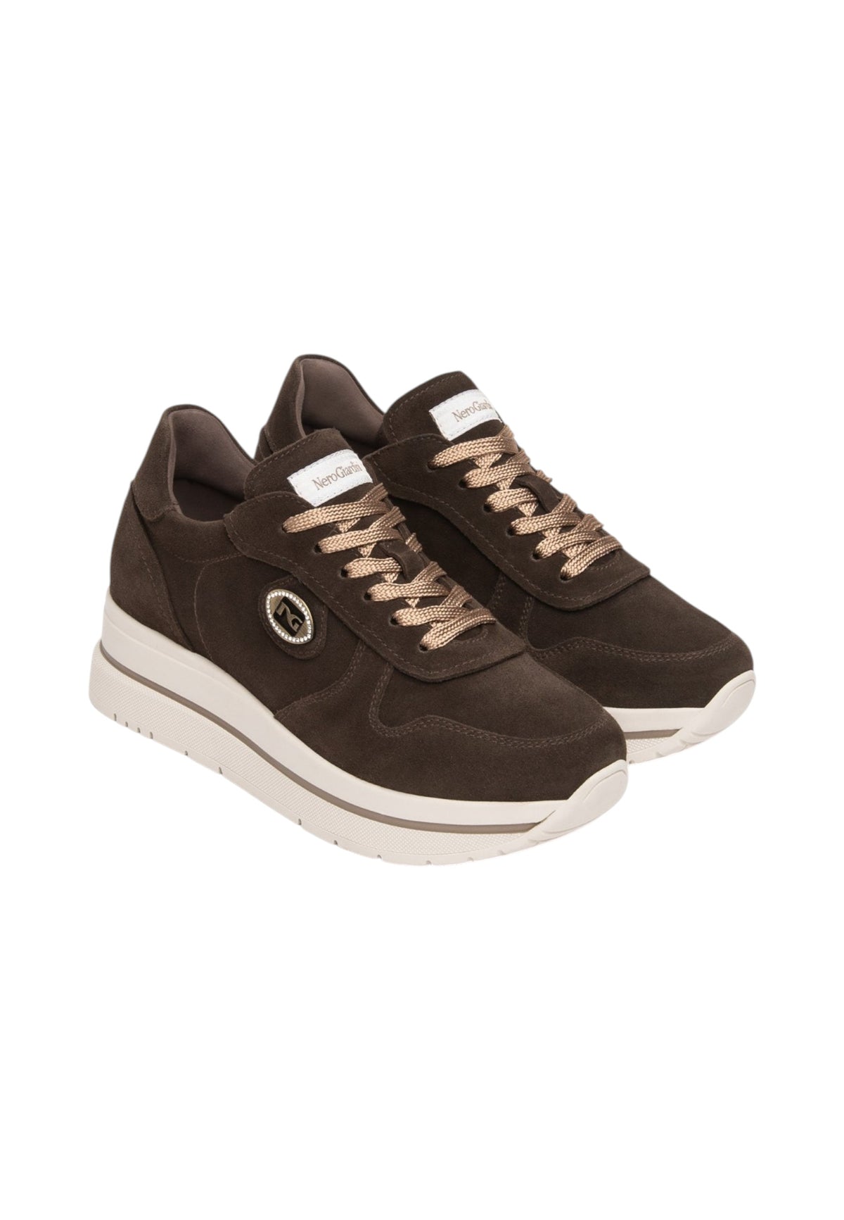 Sneakers Basse Donna Nero Giardini Tomaia in pelle, chiusura con lacci, applicazione logo laterale, punta tonda, suola rialzata in gomma, Made in Italy  I617362D