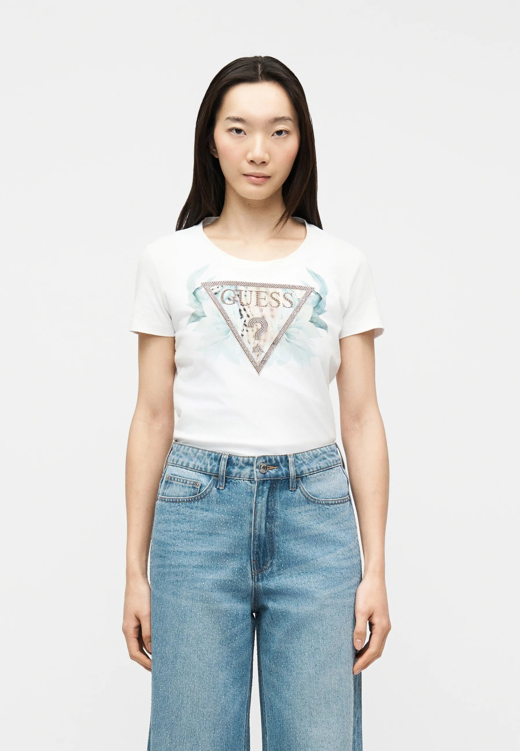 T-Shirt Manica Corta Donna Guess  Flower Triangle W6GI12K3027