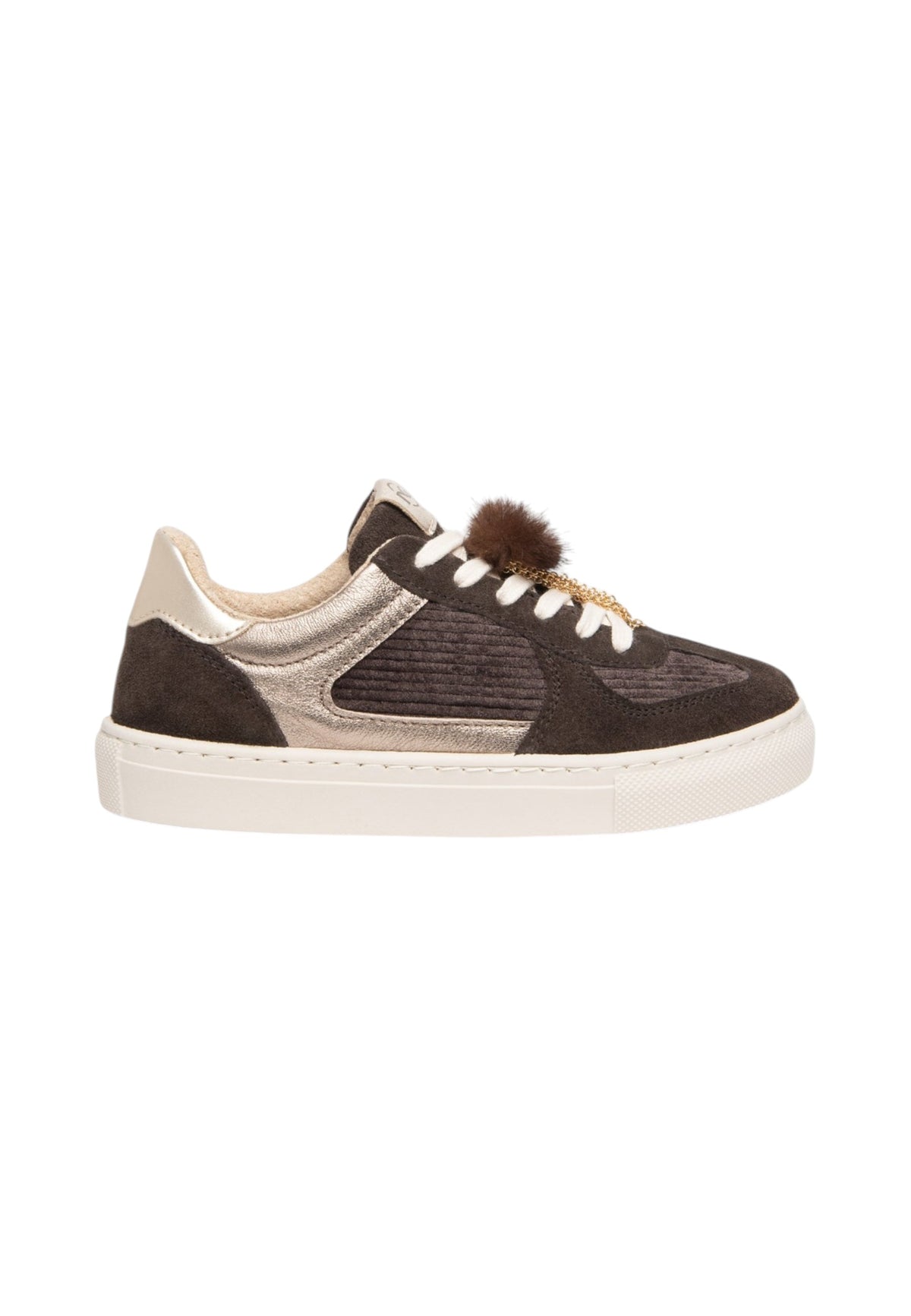 Sneakers Basse Donna Nero Giardini Tomaia in pelle scamosciata e tessuto, pannelli animalier, finiture metallizzate, pompon decorativo, suola in gomma, Made in Italy  I633722F