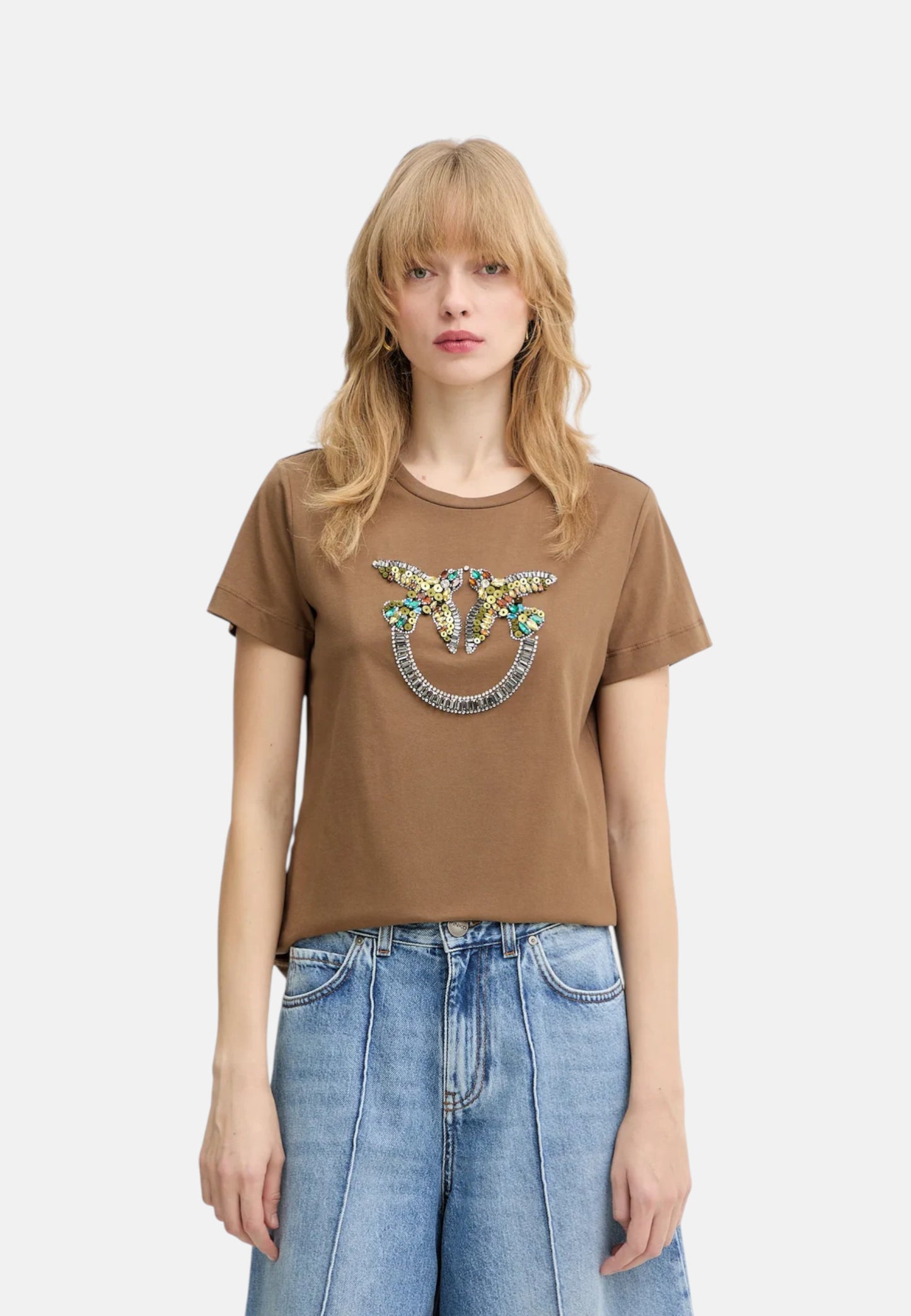 T-Shirt Manica Corta Donna Pinko Con Maxi Logo Ricamo Quentin 100535A33F