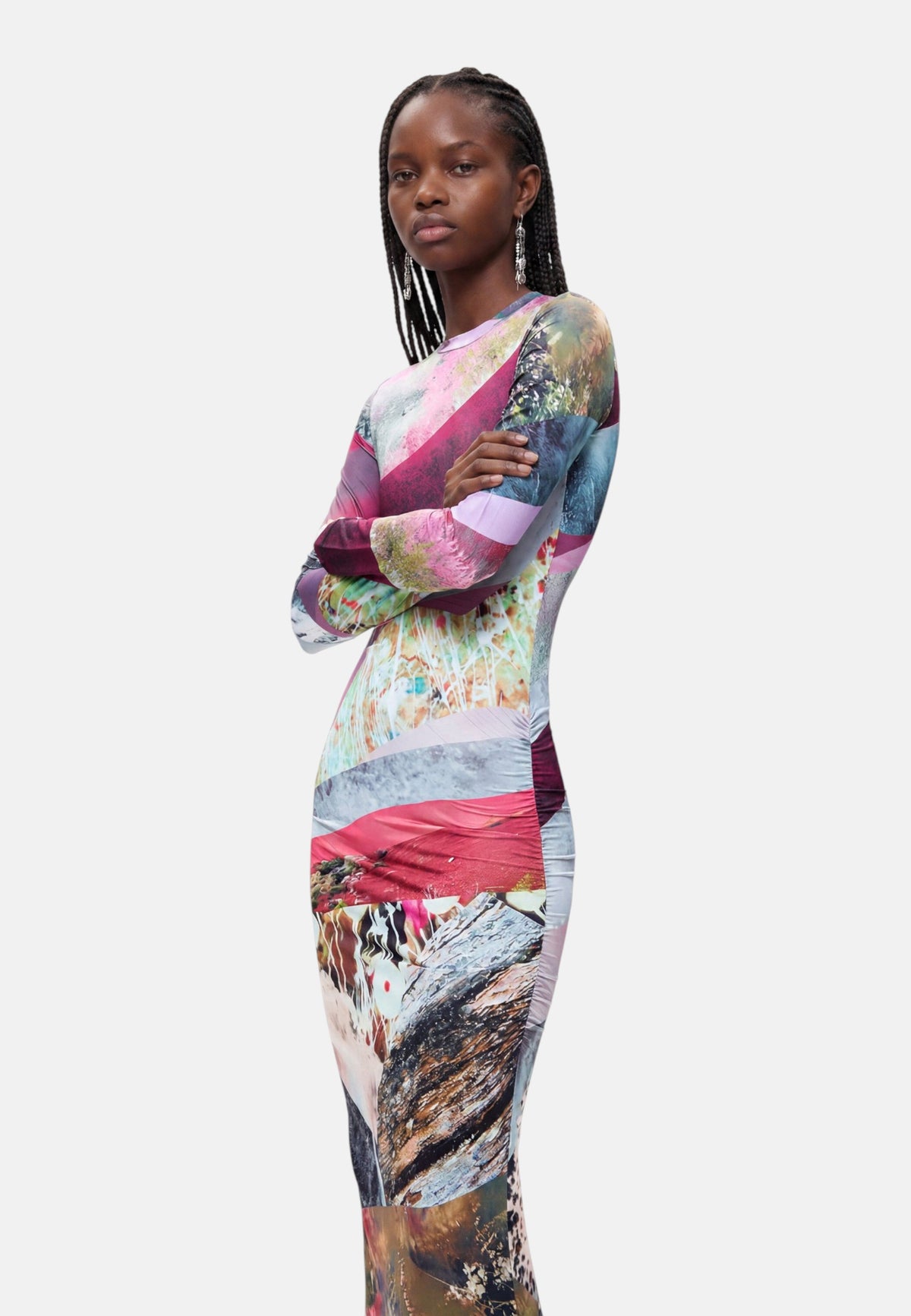 Vestito Lungo Donna Desigual Motivo astratto, Fit slim, Manica lunga, Orlo asimmetrico Helsinki 26WWVK31