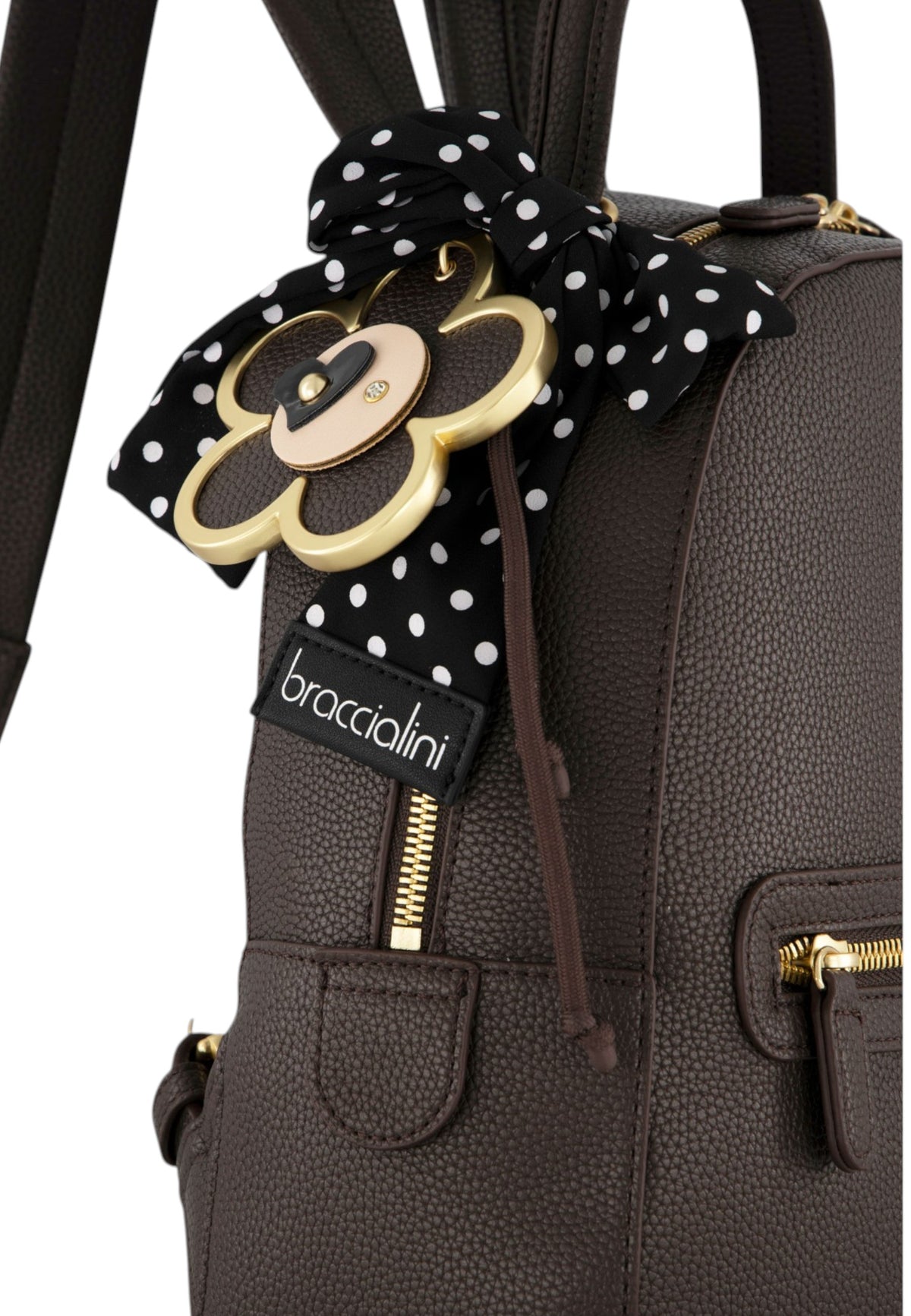 Zaino  Donna Braccialini Zaino compatto, Singolo con tracolle regolabili, Chiusura con zip, Due tasche interne, una con zip e una aperta, Charm removibile con margherita e fiocco a pois, Dimensioni: 27 x 11 x 31 Cm Beth B19223YY
