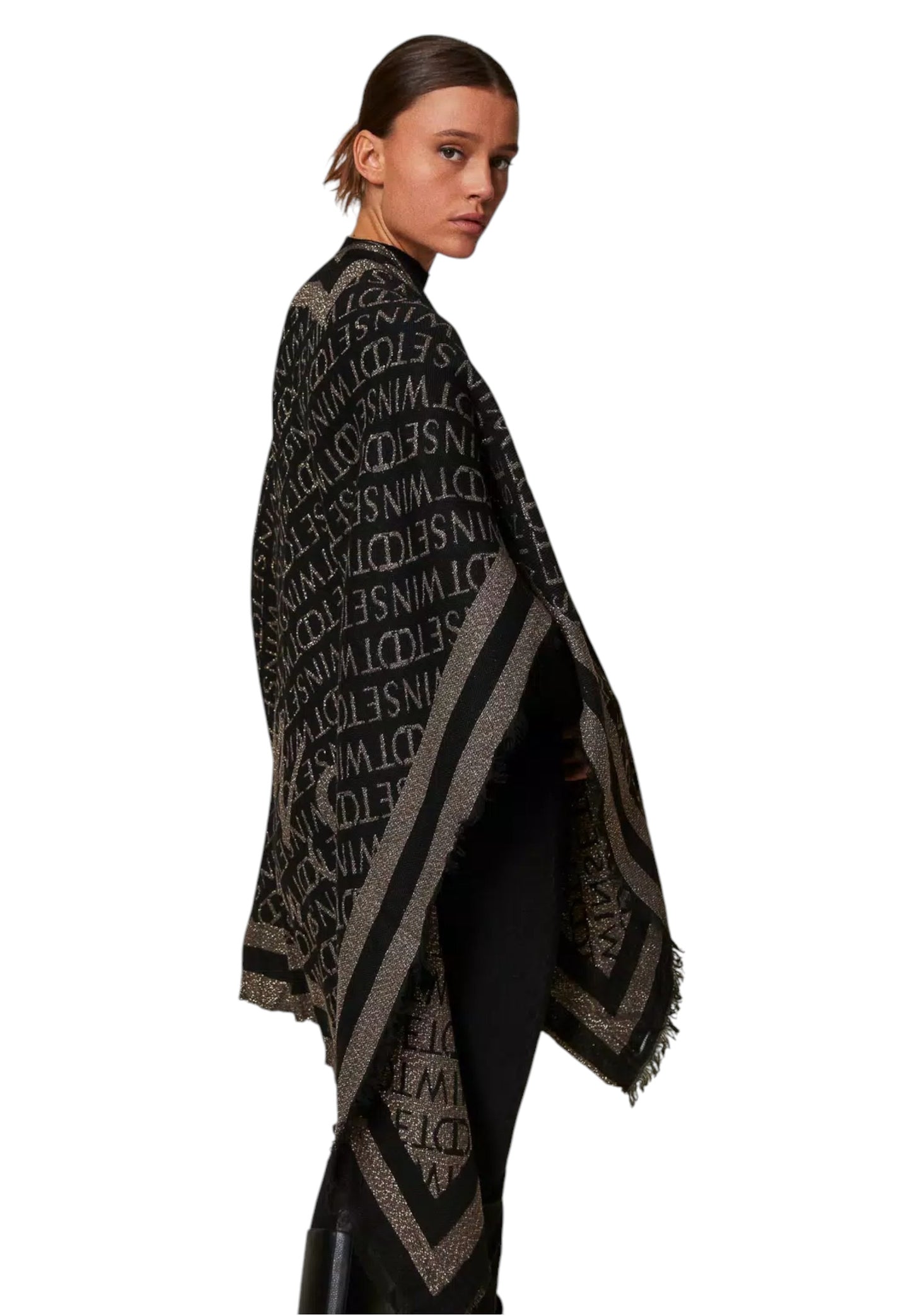 Poncho  Donna Twinset In Tessuto Con Logo Jacquard  242TO504A