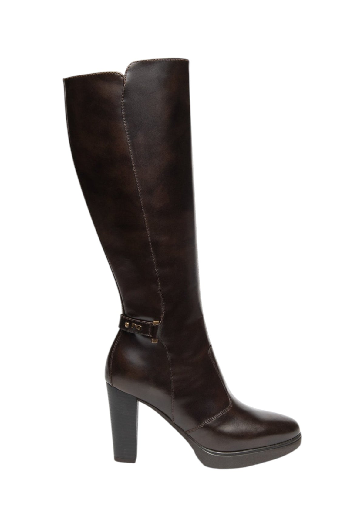 Stivali Con Tacco Donna Nero Giardini Tomaia in pelle, gambale alto, morsetto decorativo, chiusura laterale con zip, tacco largo, Made in Italy  I617951D