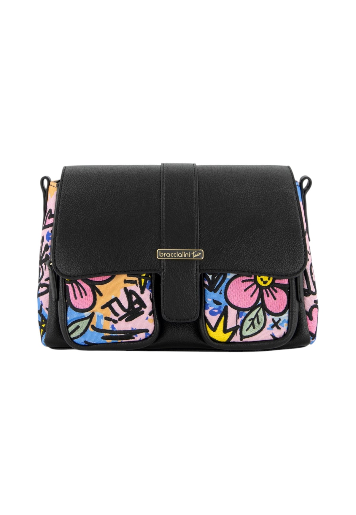 Borsa A Spalla Donna Braccialini A Spalla, Tracolla removibile e regolabile, Chiusura con clip, Due tasche interne, una con zip e una aperta, Stampa graffiti ispirata alla street art, Dimensioni: 20 x 8.5 x 18 Cm Queen B19300TY