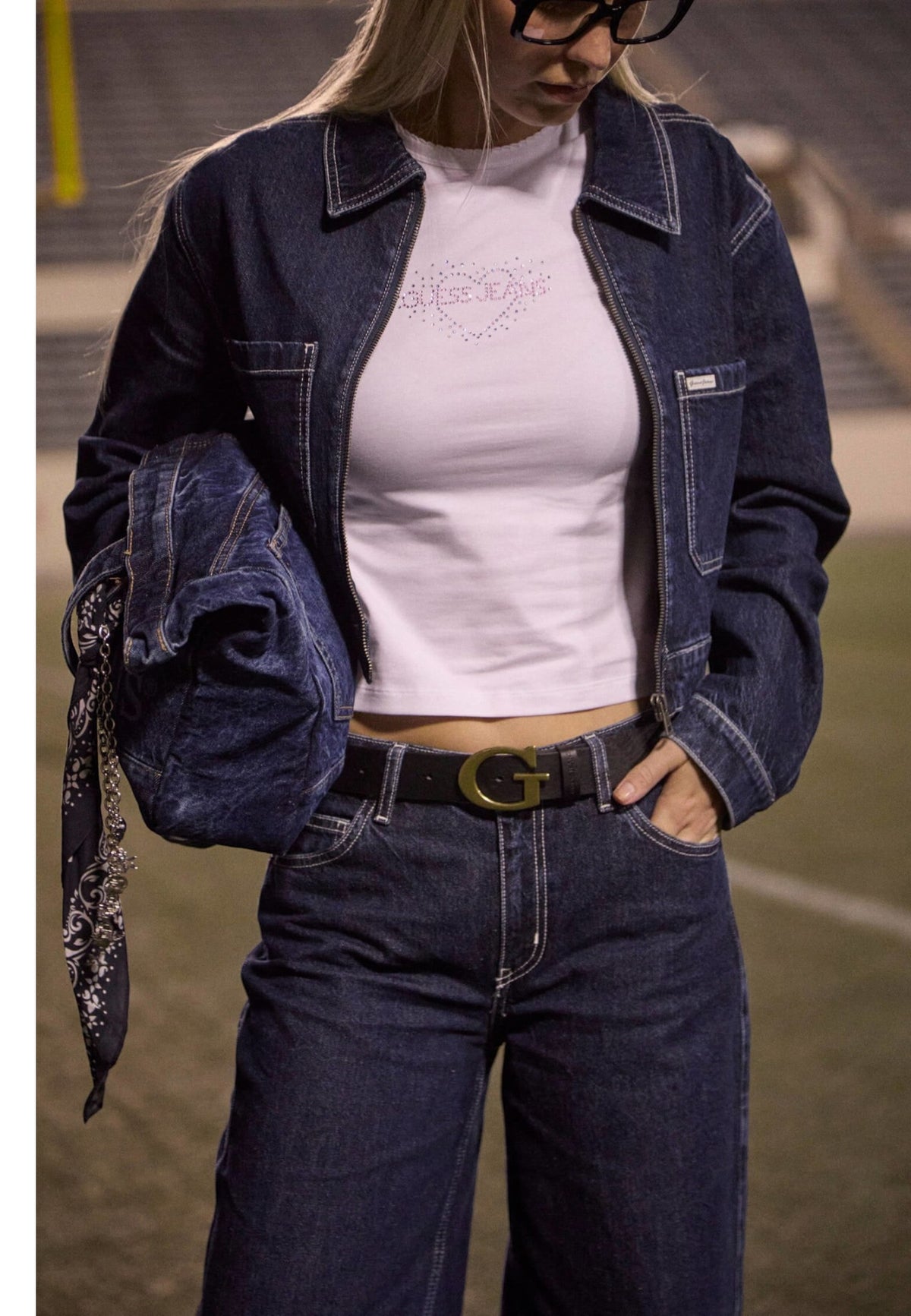 Giacca Jeans Donna Guess Zip intera, Cropped, Stile trucker Gj W6YN11D1197