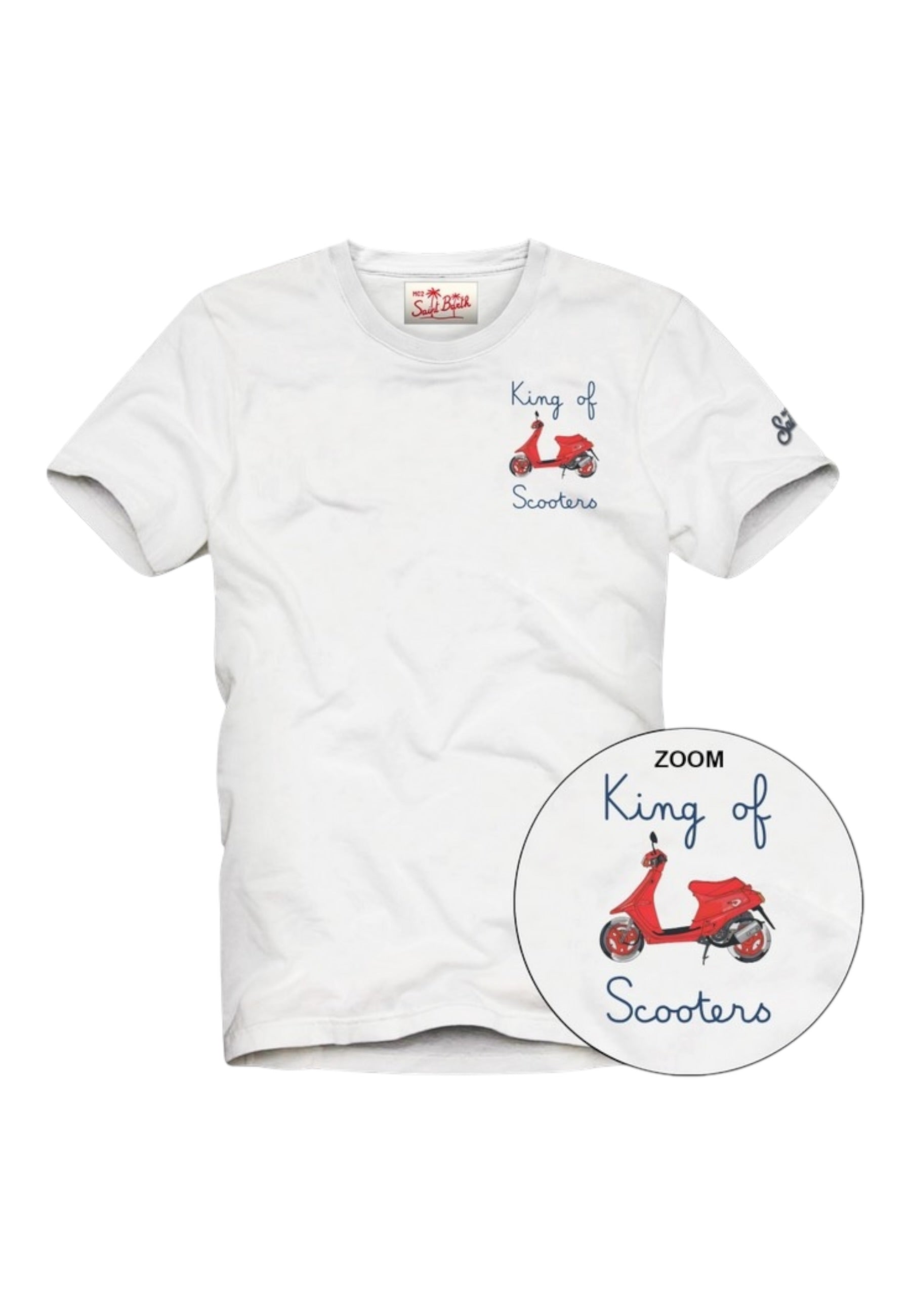 T-Shirt Manica Corta Uomo Mc2 Saint Barth Stampa E/O Ricamo Frontale King Scooter Portofino POT0001