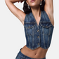 Gilet  Donna Liu Jo Mini In Denim Vintage  UF6502D0398