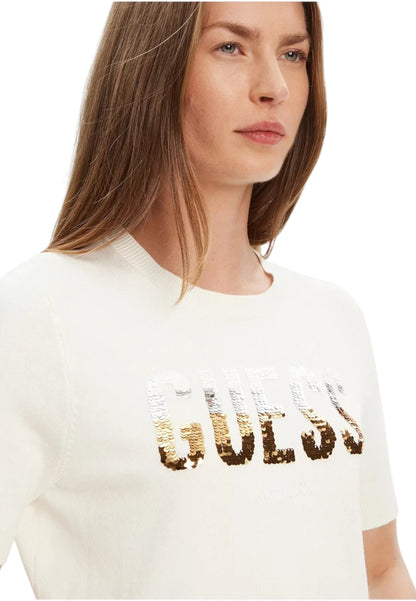 Maglione A Girocollo Donna Guess Manica Corta Layla Boxy Logo W5YR25Z2NQ2