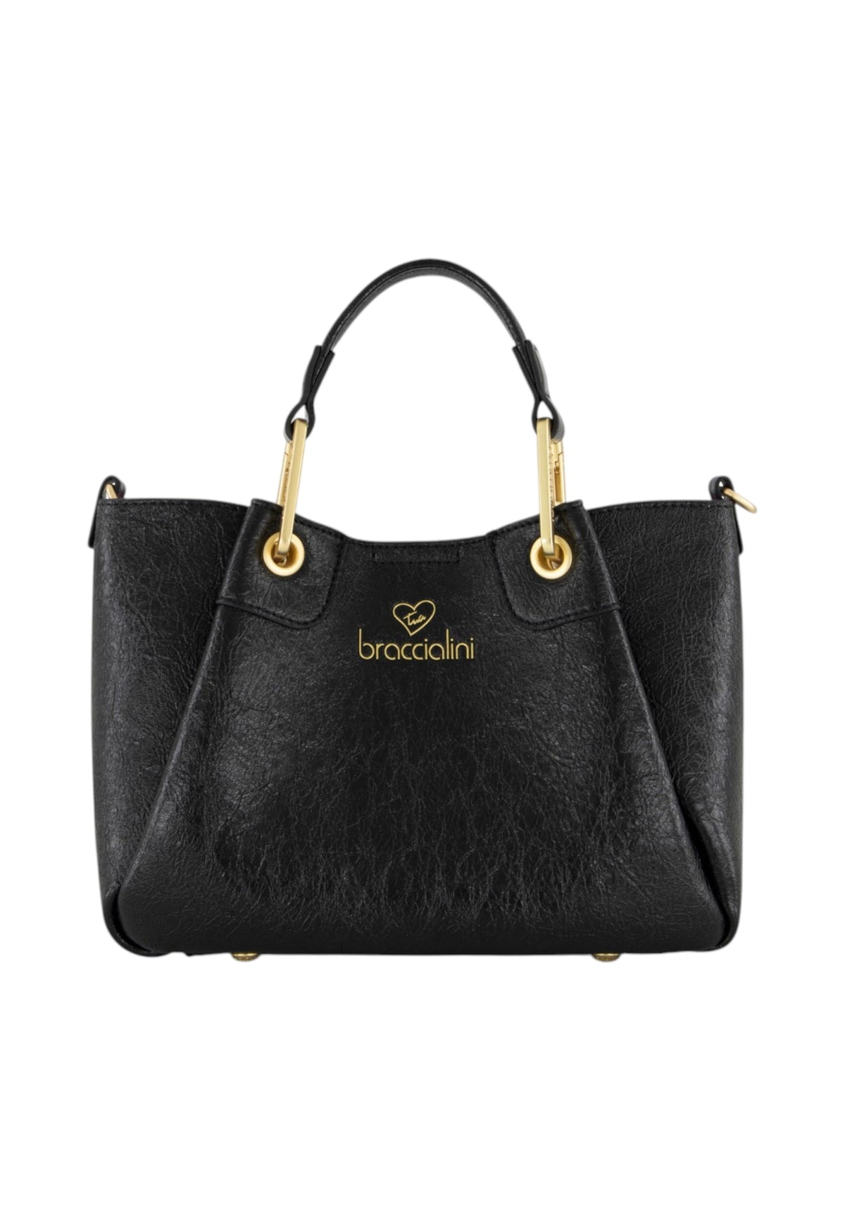 Borsa A Mano Donna Braccialini A Bauletto, Doppio con tracolla removibile e regolabile, Chiusura con clip, Con pochette interna removibile, Finitura lucida effetto spiegazzato, Dimensioni: 25 x 10.5 x 18 Cm Amy B19190YY