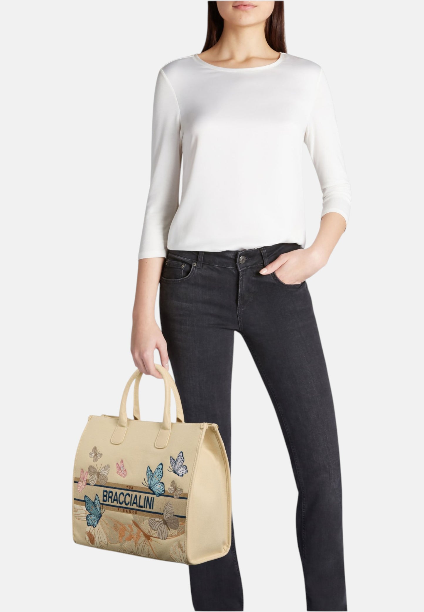 Borsa A Mano Donna Braccialini In Tessuto Con Ricami Esclusivi Jacquard B19060TY