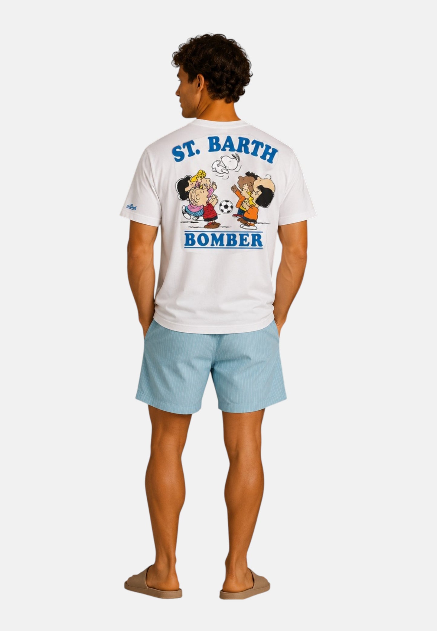 T-Shirt Manica Corta Uomo Mc2 Saint Barth Stampa/Ricamo Fronte E Retro Peanuts Bomber Portland PRL0002