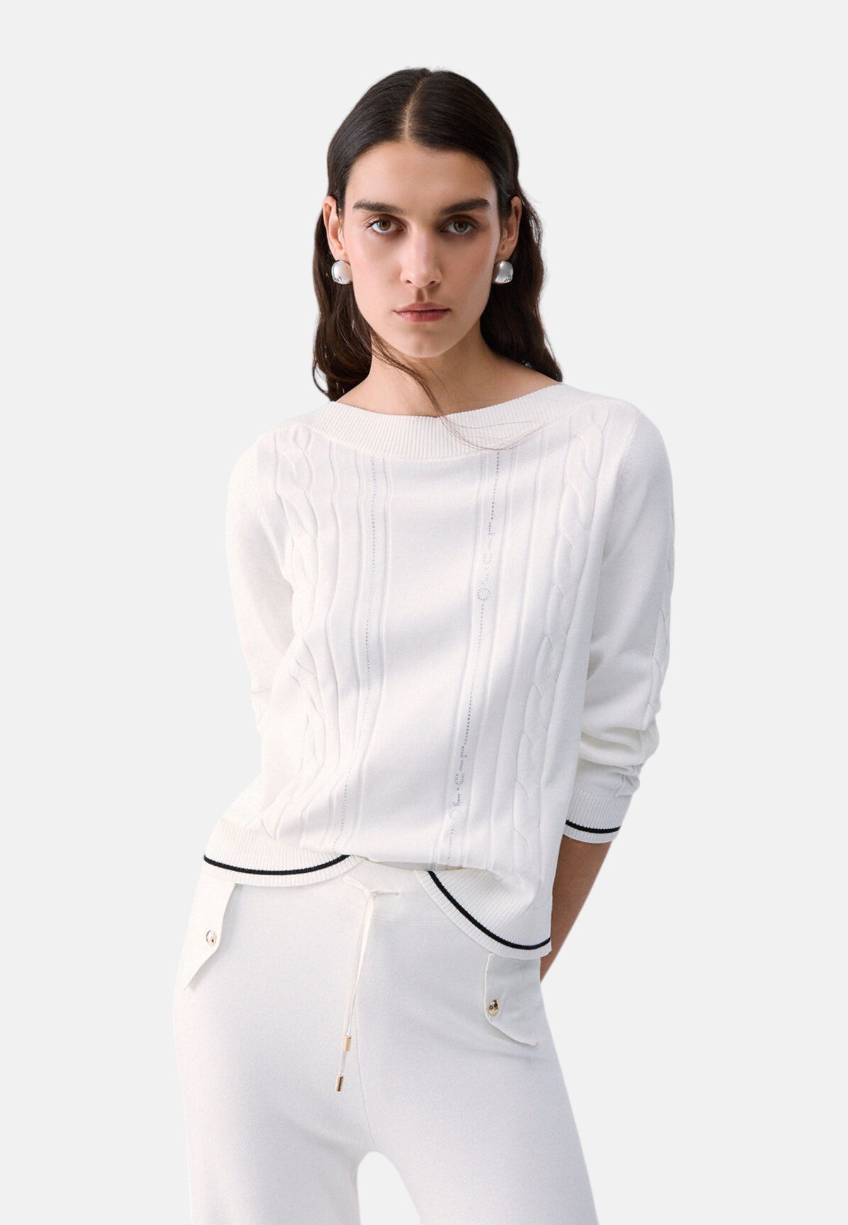 Maglia Scollo A Barca Donna Liu Jo Con Trecce E Strass  TF6189MS63L