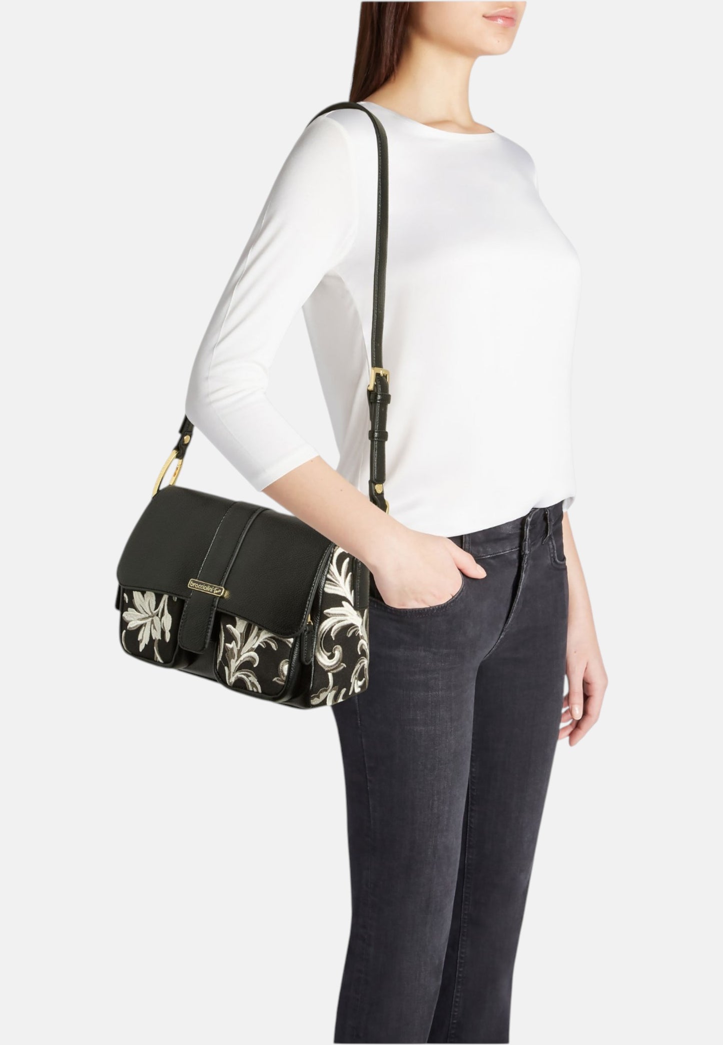 Borsa A Tracolla Donna Braccialini In mix Tessuto/Similpelle Con Ricami Esclusivi Jinny B19120TY