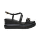 Sandali Con Zeppa Donna Nero Giardini In Pelle Con Fasce Incrociate E Catena Decorativa  E615953D
