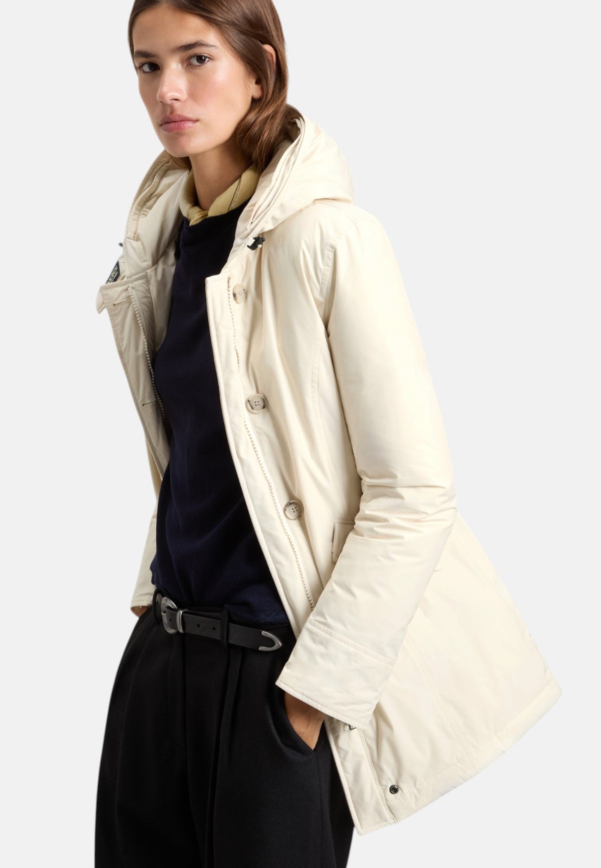 Parka Invernale Donna Woolrich Regular Fit, Imbottito In Piuma, Tessuto Urban Touch, Idrorepellente, Resistente Al Vento, Cappuccio Con Pelliccia Removibile, Lunghezza Al Ginocchio, Tasche Con Patta Luxury Arctic Raccoon CFWWOU0652FBUT3128