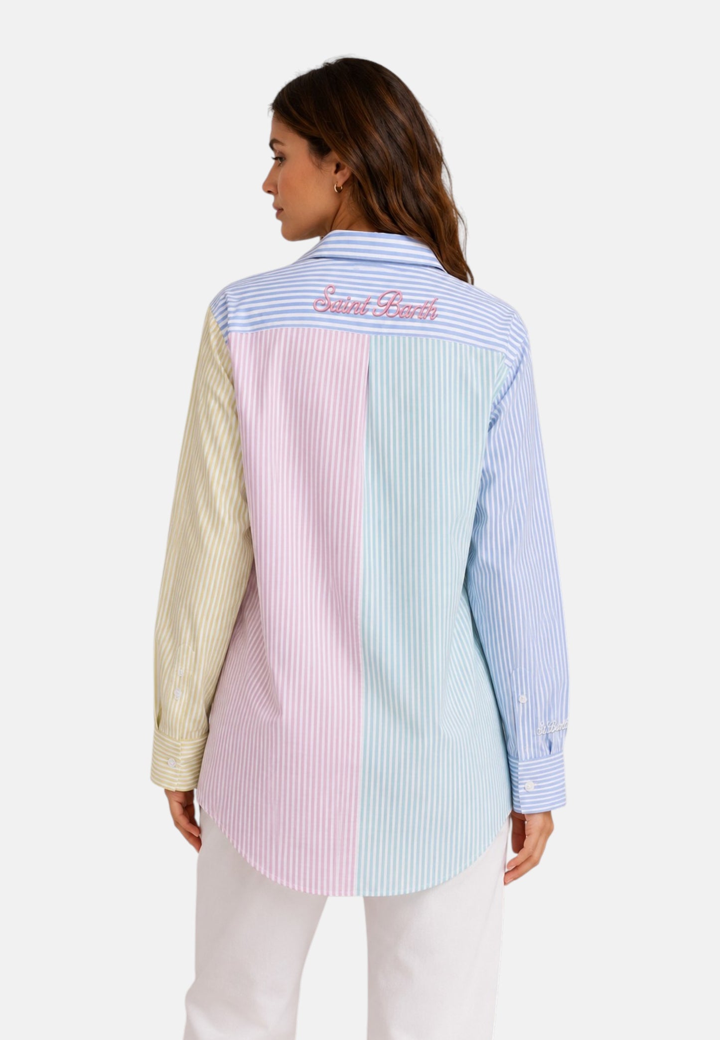 Camicia Manica lunga Donna Mc2 Saint Barth Seersucker Stripes V Mix Emb Cristal CYS0001