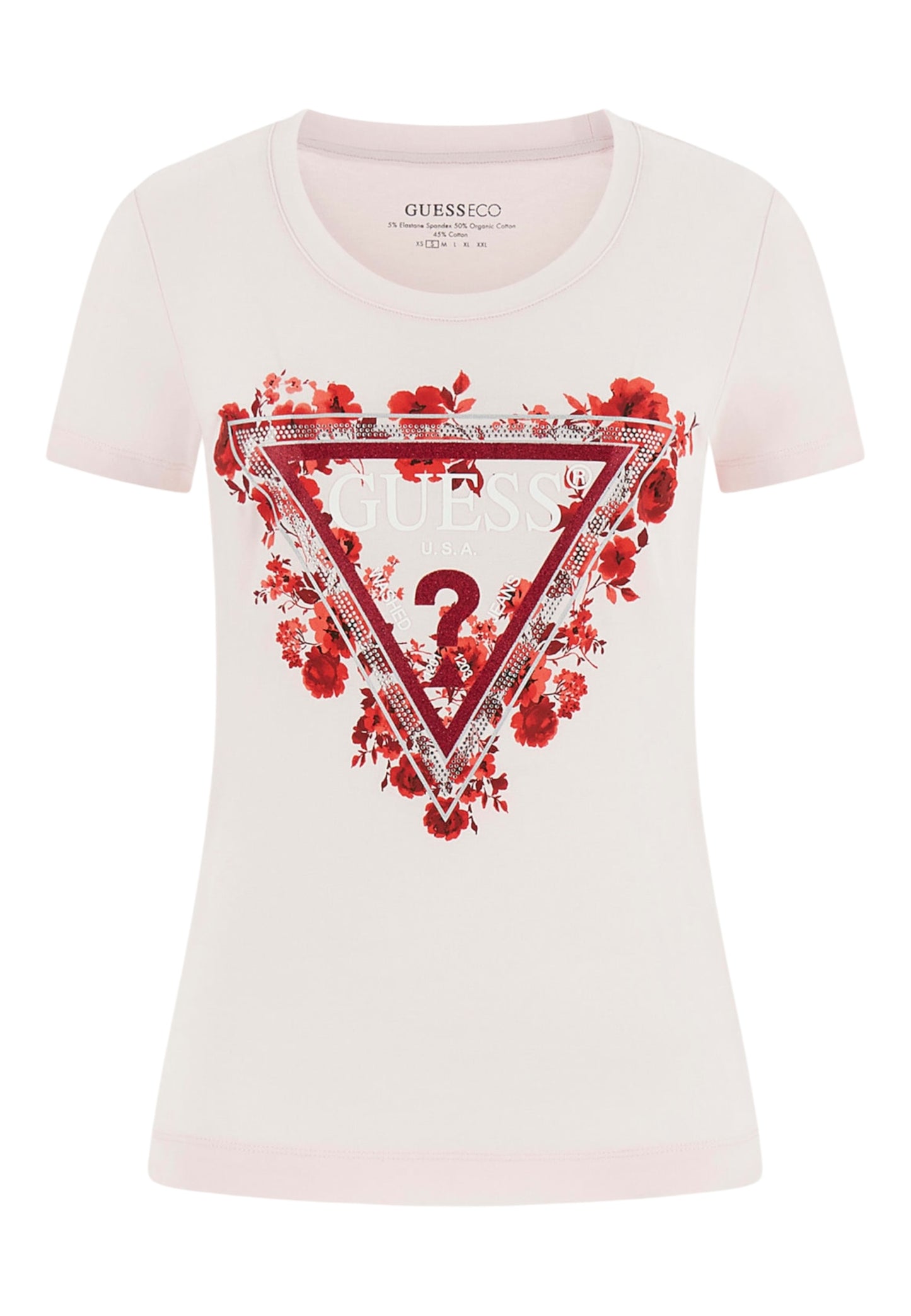 T-Shirt Manica Corta Donna Guess  Flowers Triangle W6RI23J1314