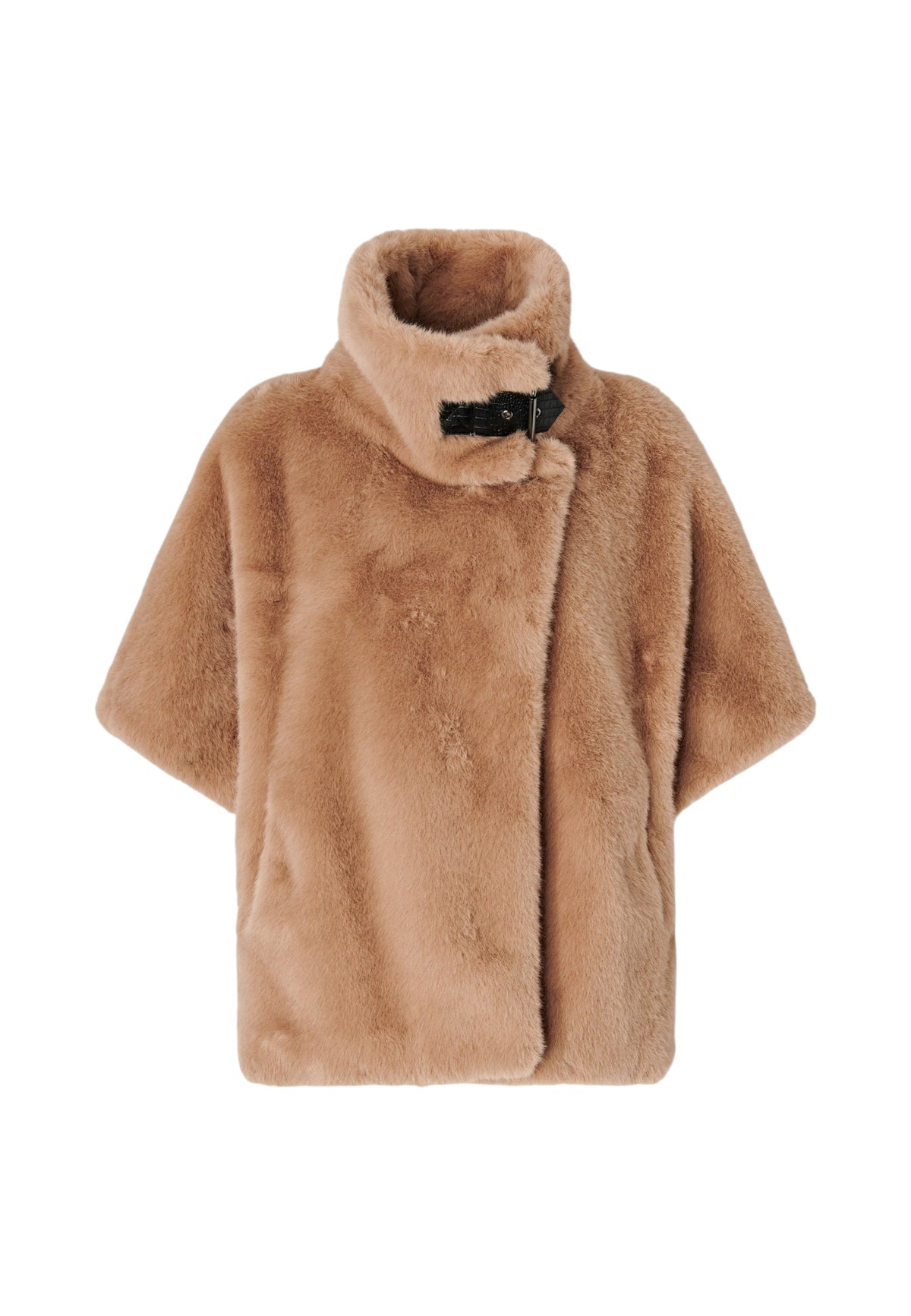 Poncho  Donna Pinko Effetto pelliccia sintetica, taglio corto, maniche ampie e corte, collo alto con cinturino e fibbia, tasche frontali, capo foderato New Comodino 107043A3E7