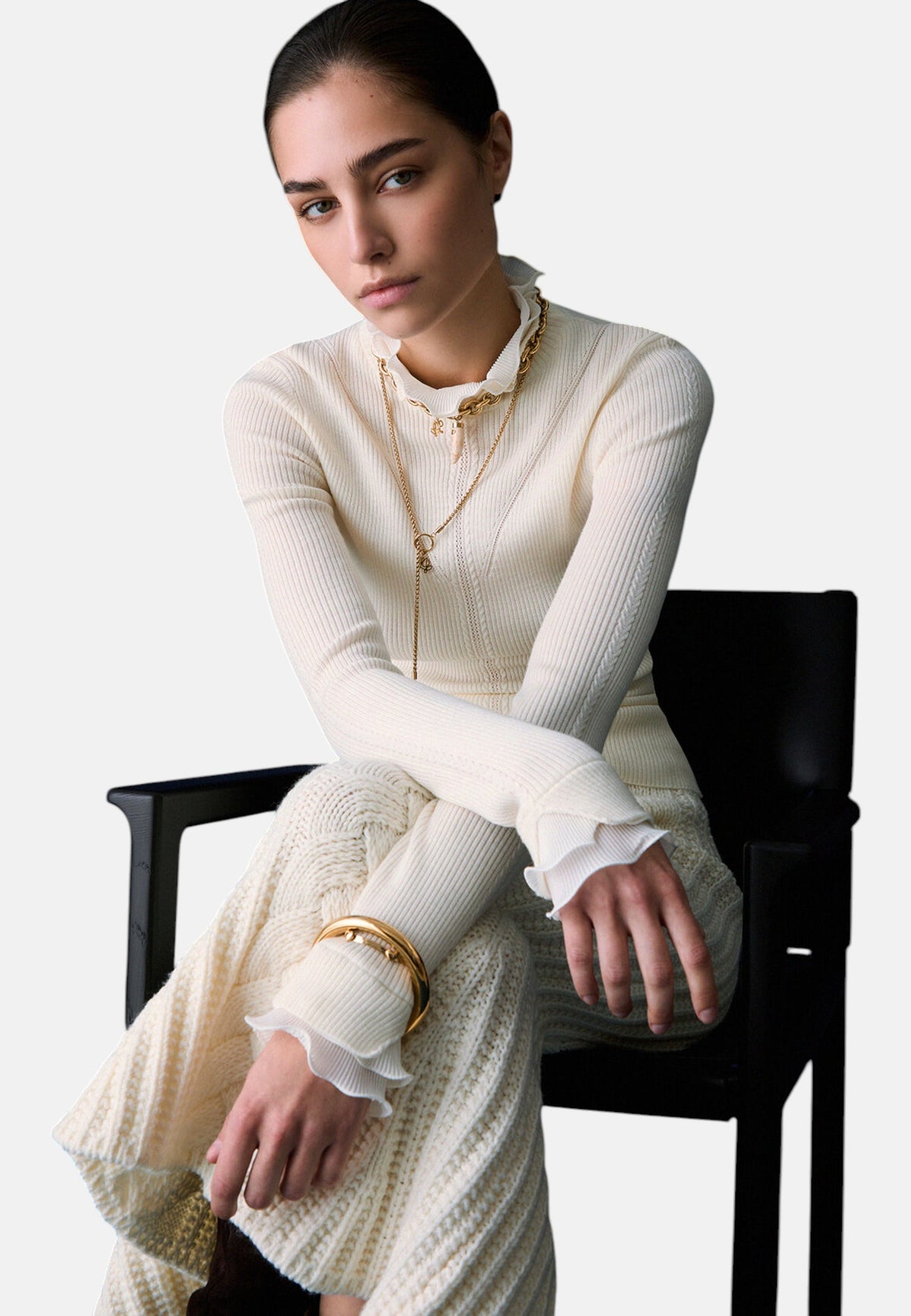 Maglia Collo Alto Donna Liu Jo A Costine Con Volant Sulle Maniche  CF6043MA82O
