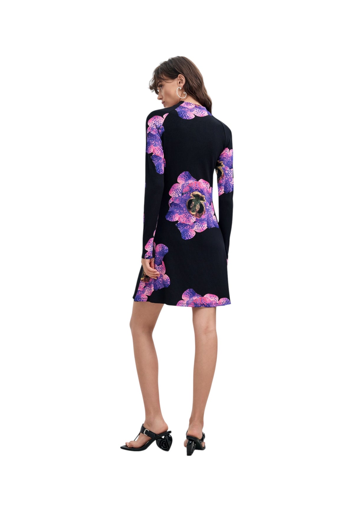 Vestito Corto Donna Desigual Collaborazione M. C. Lacroix, Motivo floreale, Fit regular, Manica lunga, Collo alto, Viscosa Lenzing EcoVero Orchidpurple 26WWVK03