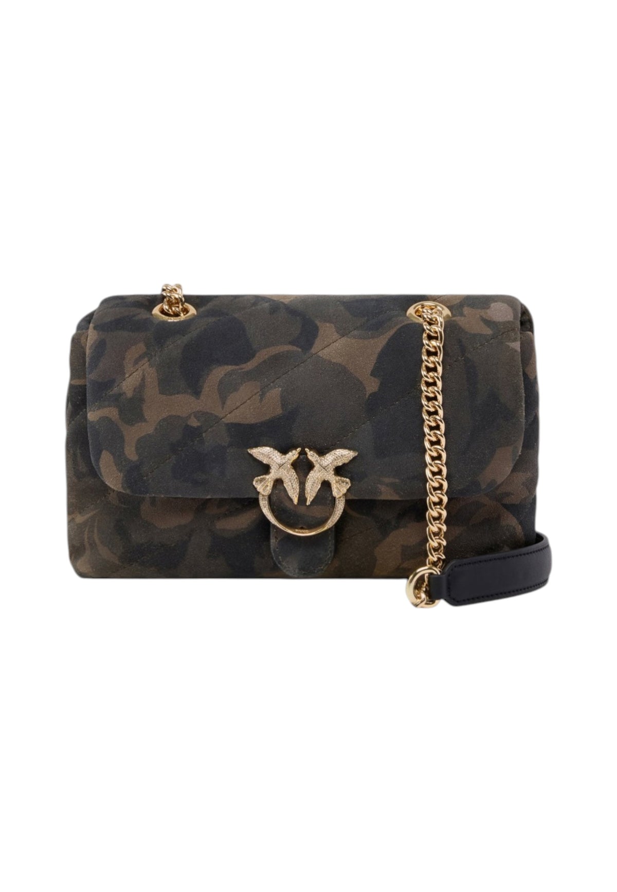 Borsa A Tracolla Donna Pinko Pelle scamosciata stampata, effetto trapuntato, fibbia Love Birds, tracolla a catena, misure 22 x 8 x 16 cm Love Puff Mini Suede Print 100039A3LR