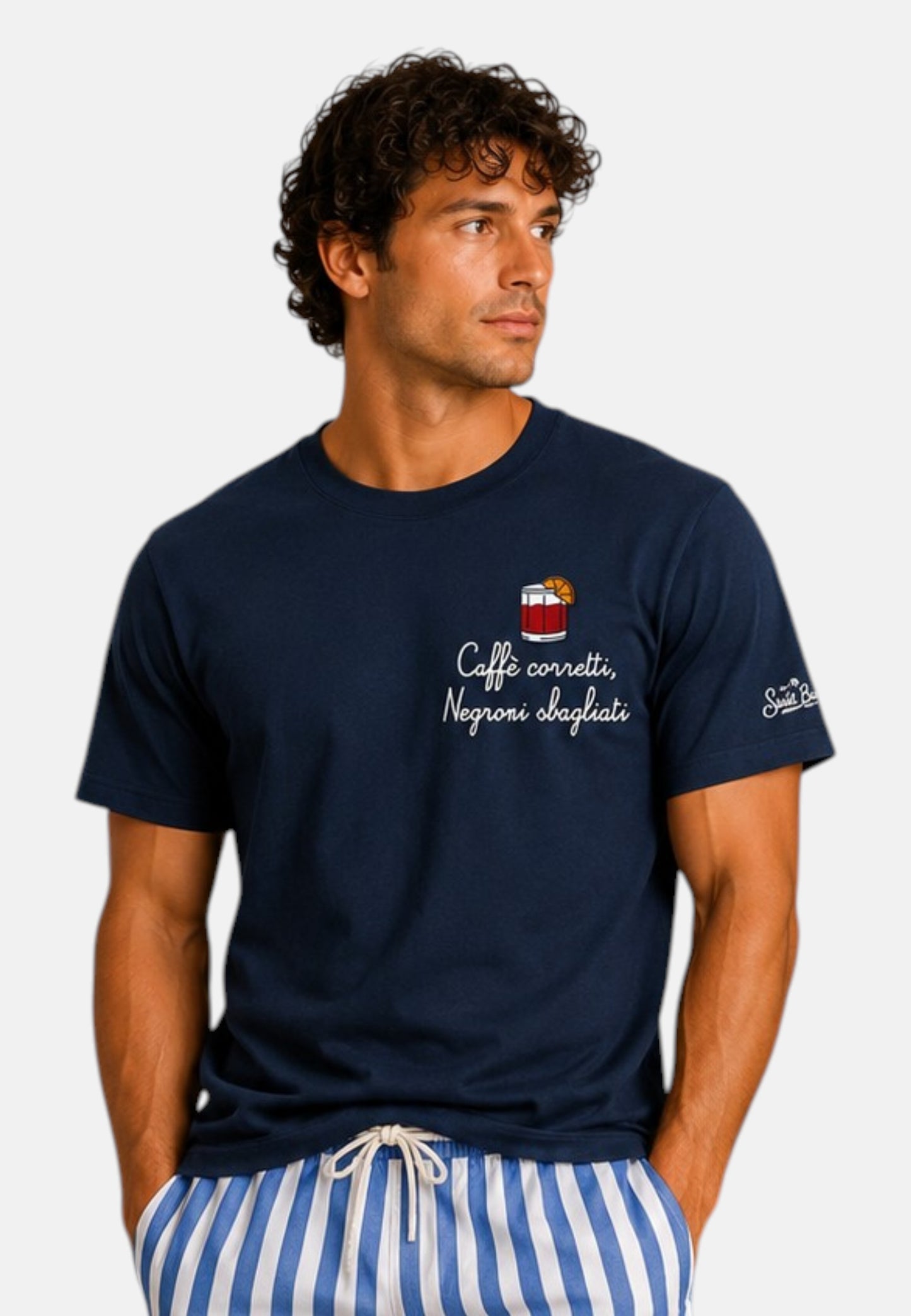 T-Shirt Manica Corta Uomo Mc2 Saint Barth Stampa E/O Ricamo Frontale Negroni Corretti Portofino POT0001
