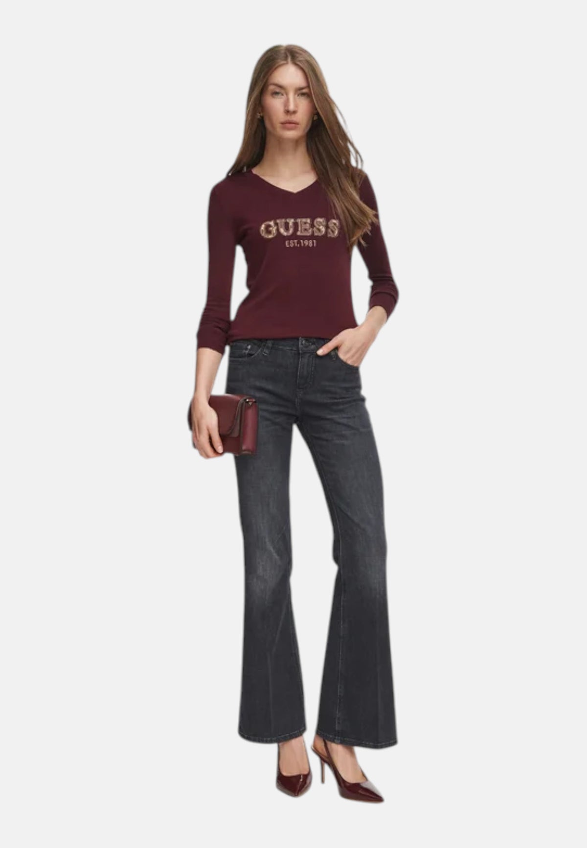Maglione Scollo A V Donna Guess Logo Hannah W6BR55Z1456