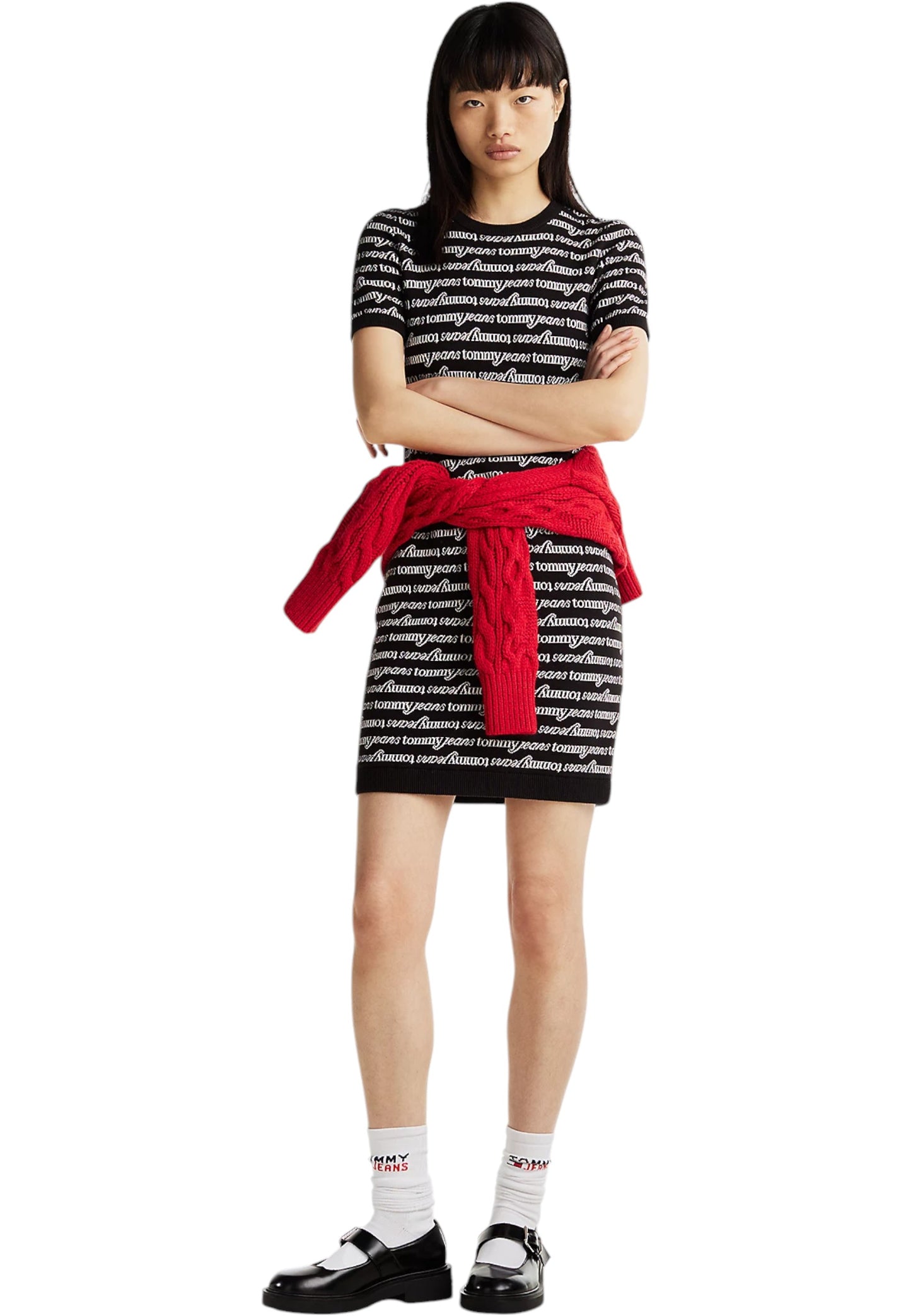 Vestito Corto Donna Tommy Jeans In Maglia Tjw Script Aop