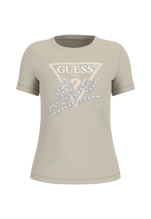 T-Shirt Manica Corta Donna Guess  Pearls Love Triangle W5YI40I3Z14