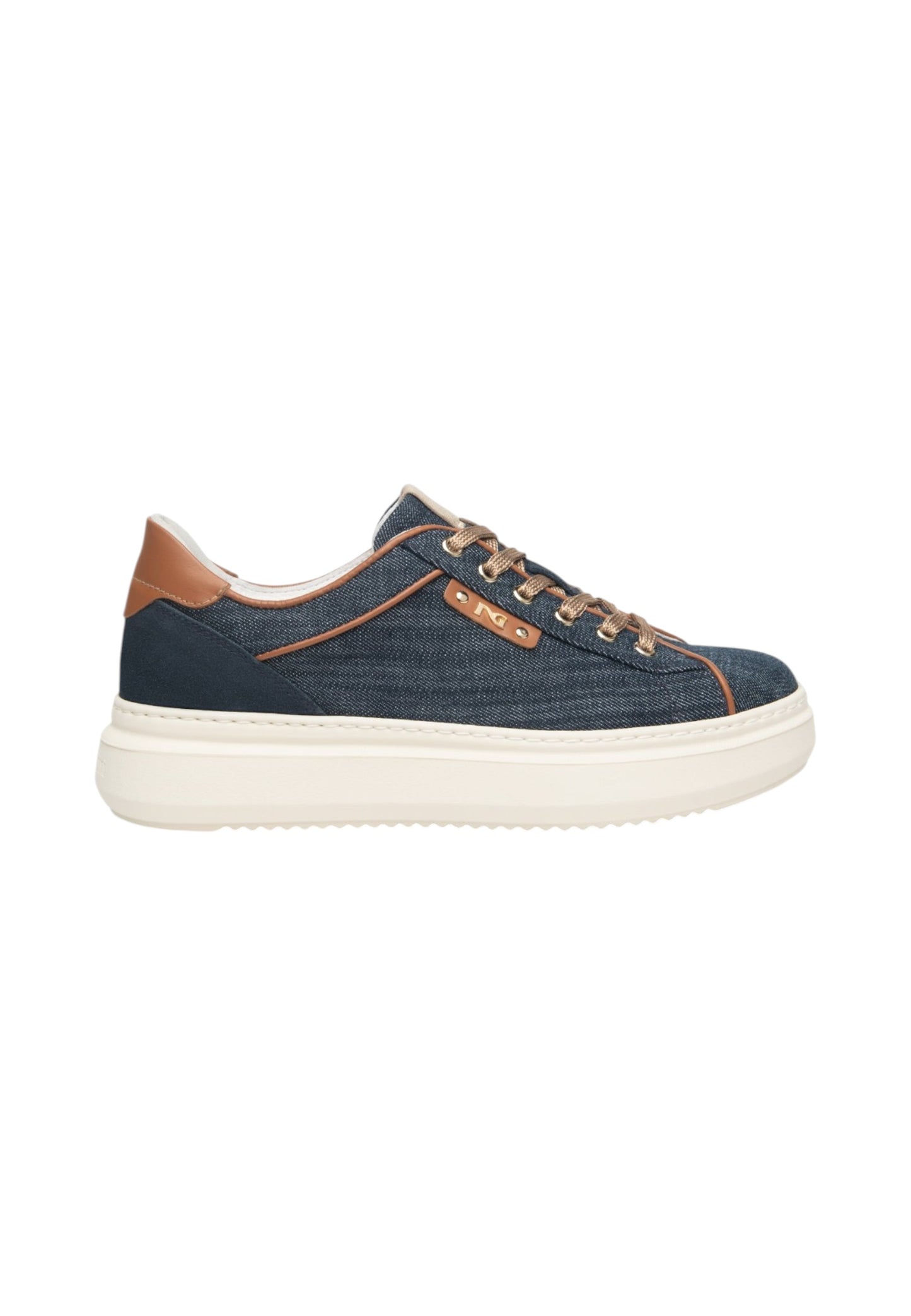 Sneakers Basse Donna Nero Giardini In Denim Con Inserti In Pelle E Logo Metallico  E615280D