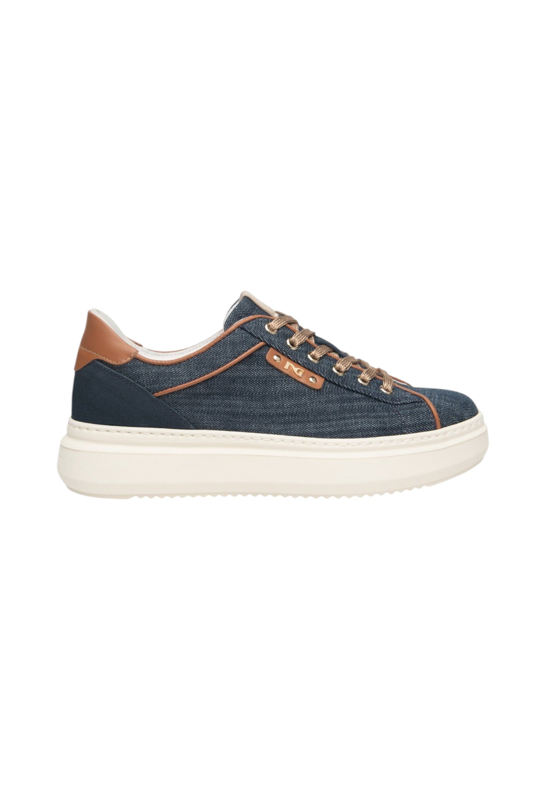Sneakers Basse Donna Nero Giardini In Denim Con Inserti In Pelle E Logo Metallico  E615280D