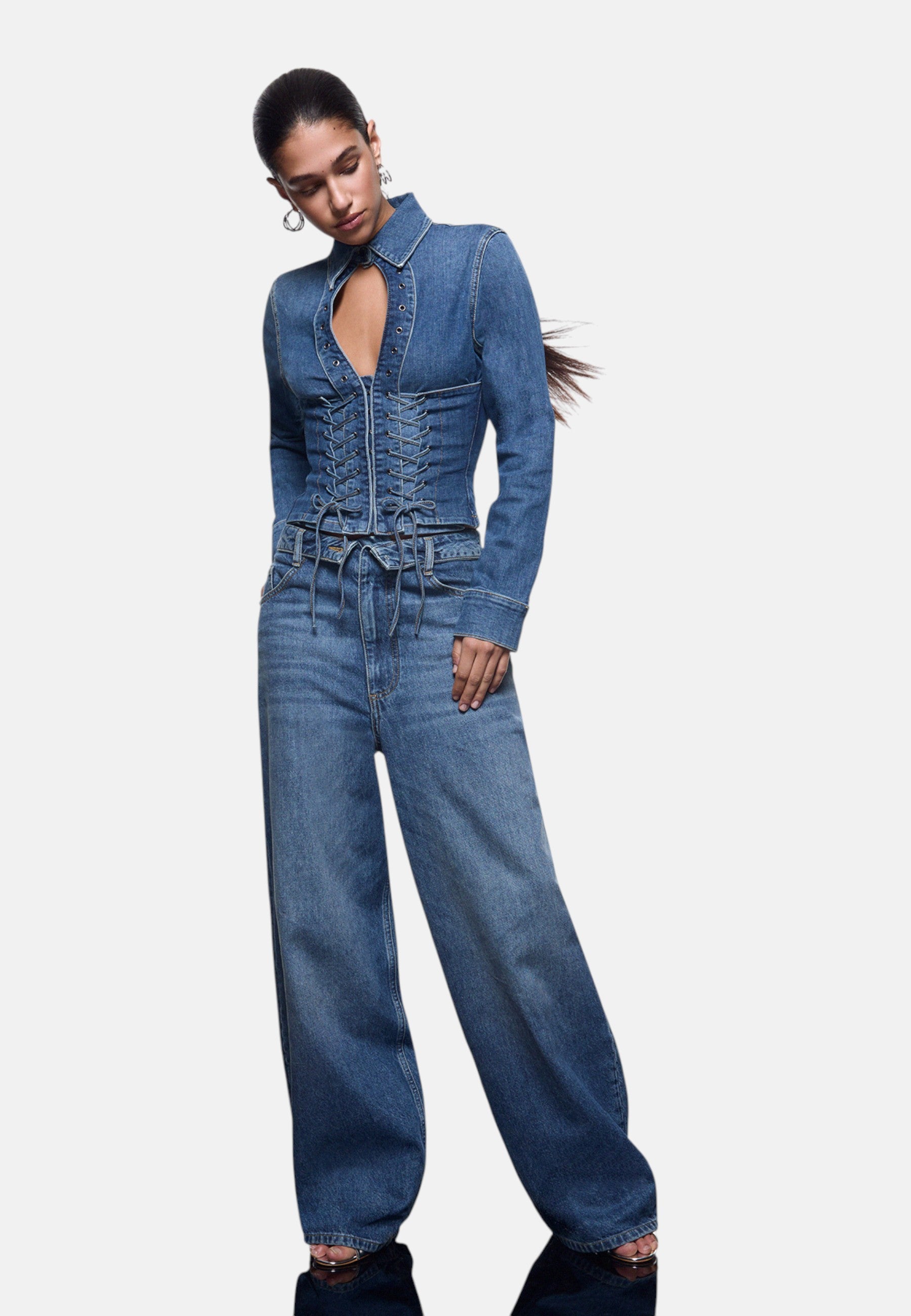 Jeans Wide Leg Donna Liu Jo Baggy Con Stringhe Liu Jo feat ELODIE UA6510D0400