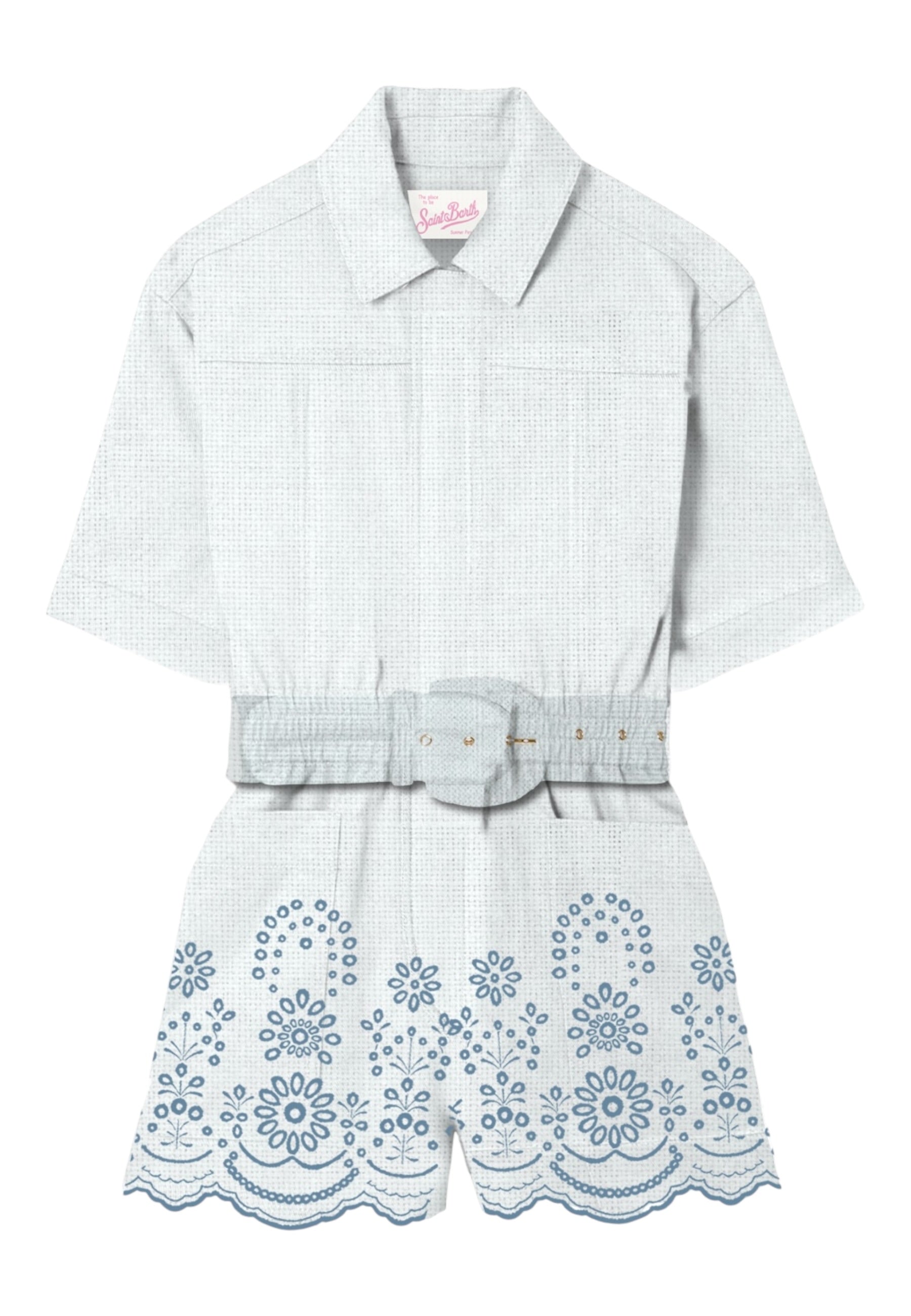 Tuta Jumpsuit Manica Corta Donna Mc2 Saint Barth Con Pantaloncini Linen Morris Flower Embry Carola CRA0001