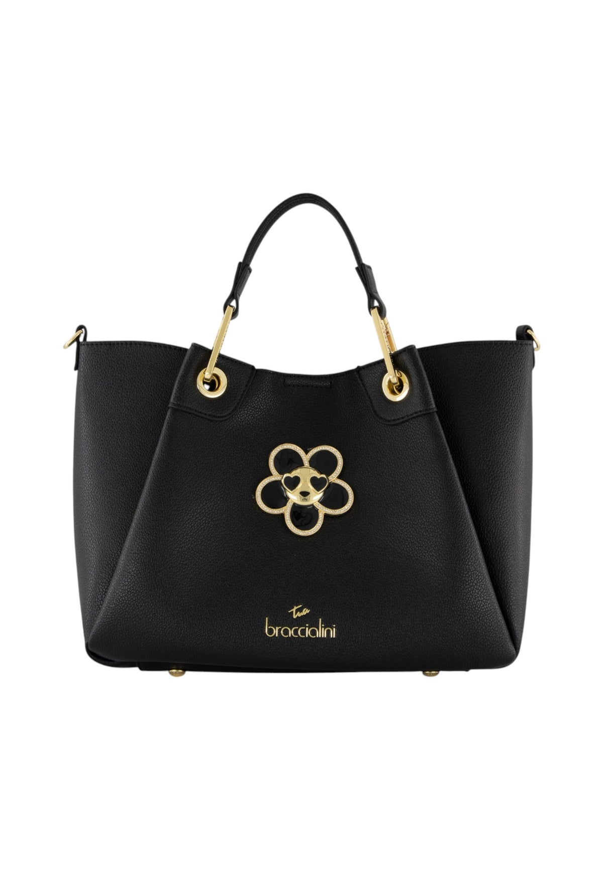 Borsa A Mano Donna Braccialini A Bauletto, Doppio con tracolla removibile e regolabile, Chiusura con clip, Con pochette interna removibile, Charm gioiello a forma di margherita, Dimensioni: 31 x 13 x 23 Cm Amy Bijoux B19211YY