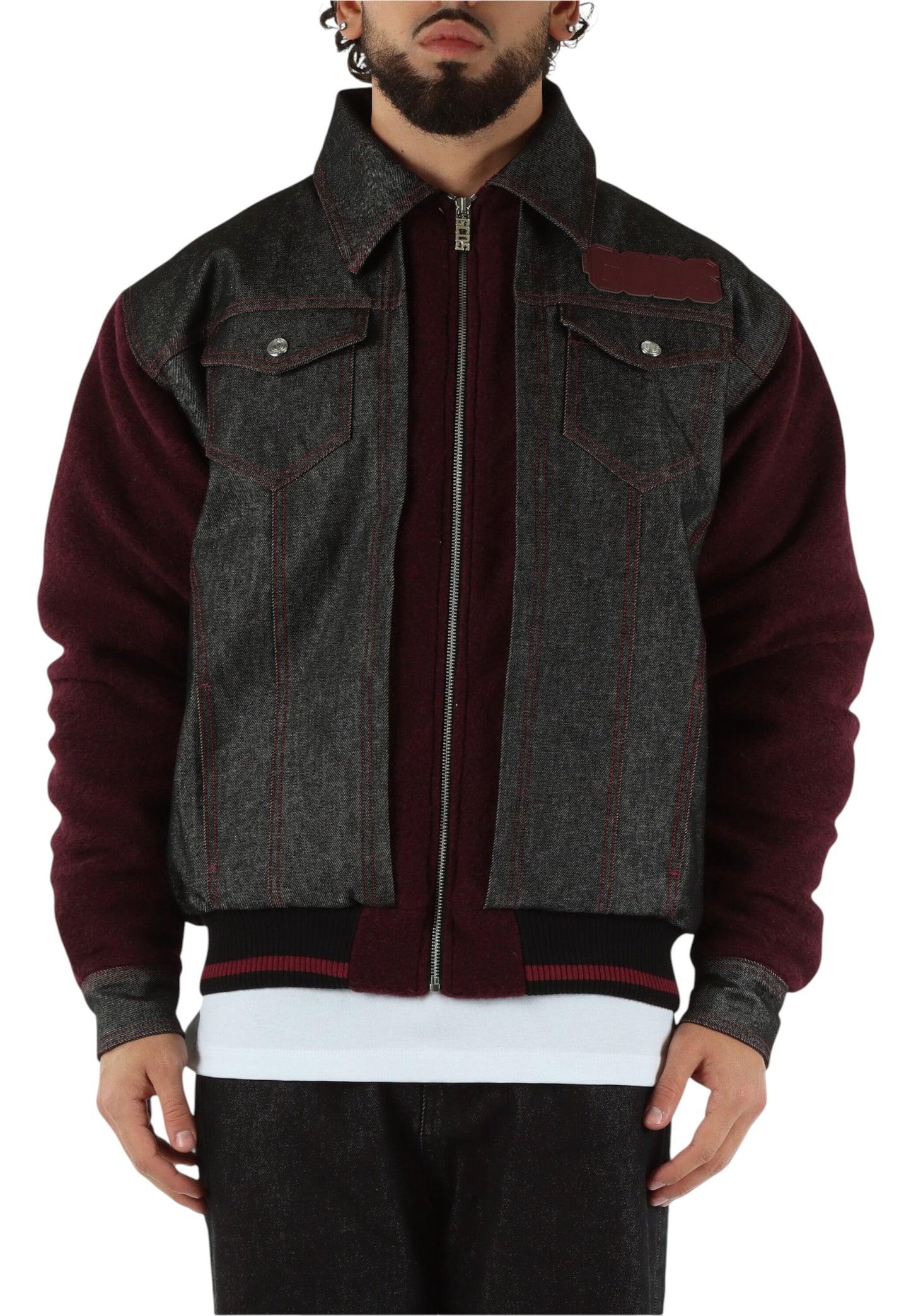 Giacca Bomber Uomo Gcds  Wool Sleeves Denim B2CM0401MA2