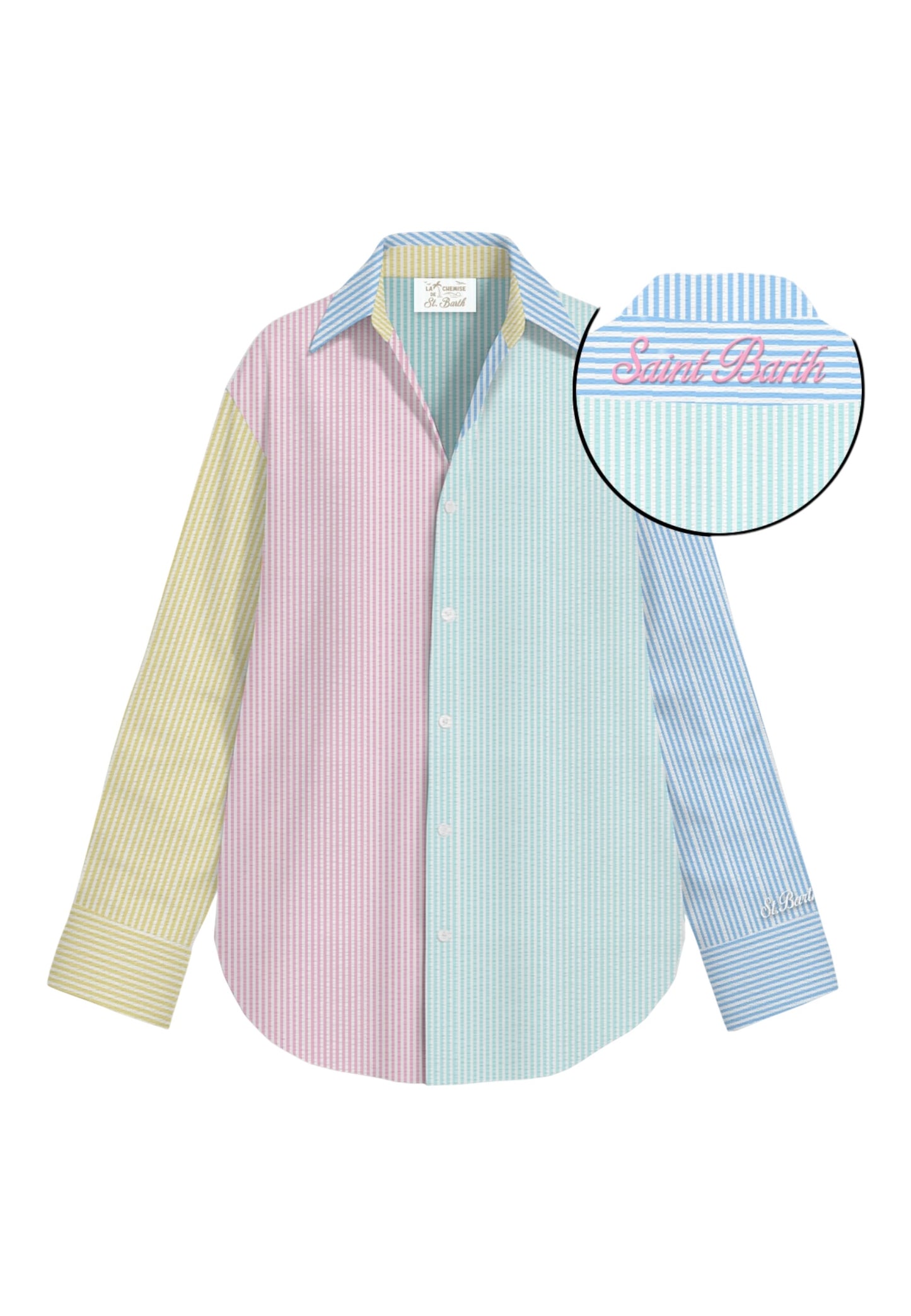 Camicia Manica lunga Donna Mc2 Saint Barth Seersucker Stripes V Mix Emb Cristal CYS0001