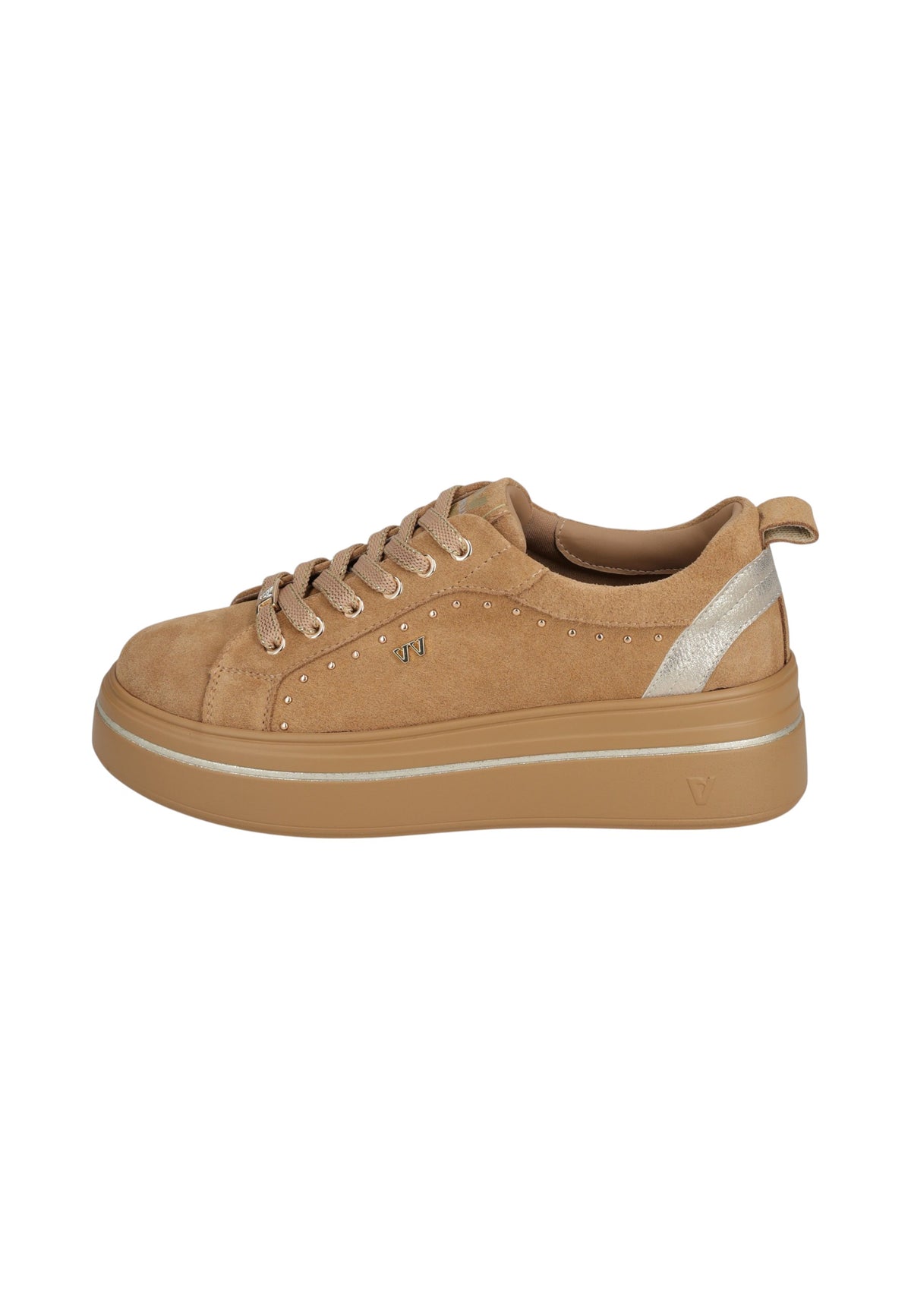 Sneakers Basse Donna Valleverde chiusura con lacci, inserto metallizzato sul tallone, suola alta, sottopiede in pelle  V35451