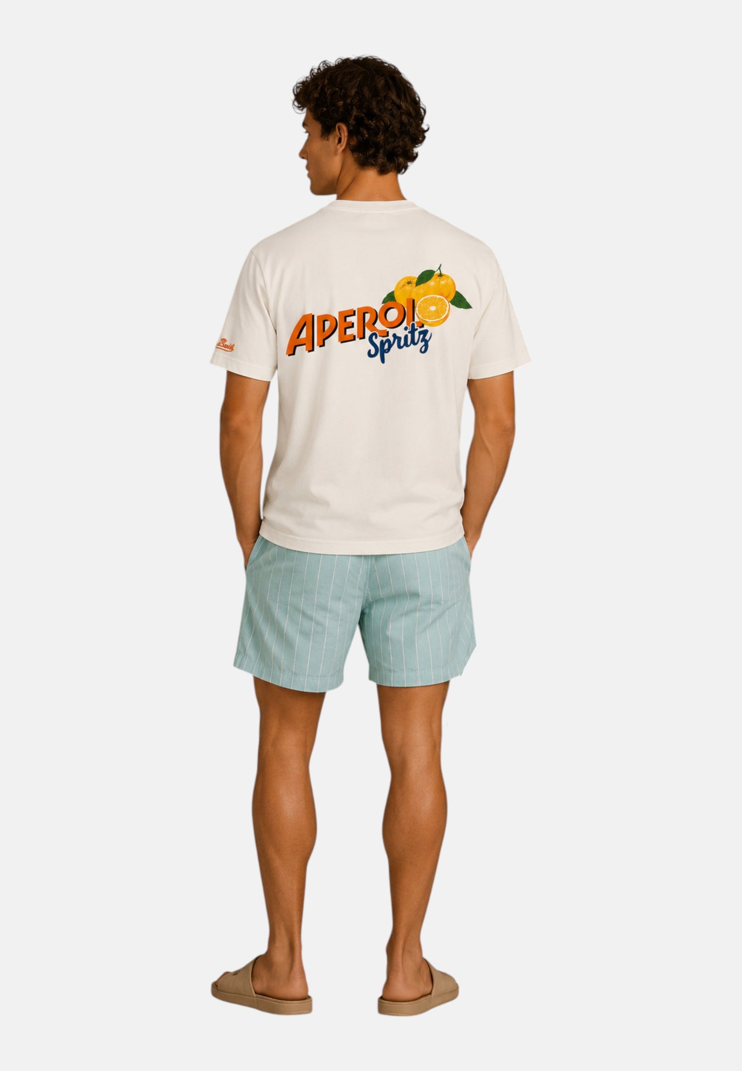 T-Shirt Manica Corta Uomo Mc2 Saint Barth Stampa/Ricamo Fronte E Retro Aperol Orange Portland PRL0002