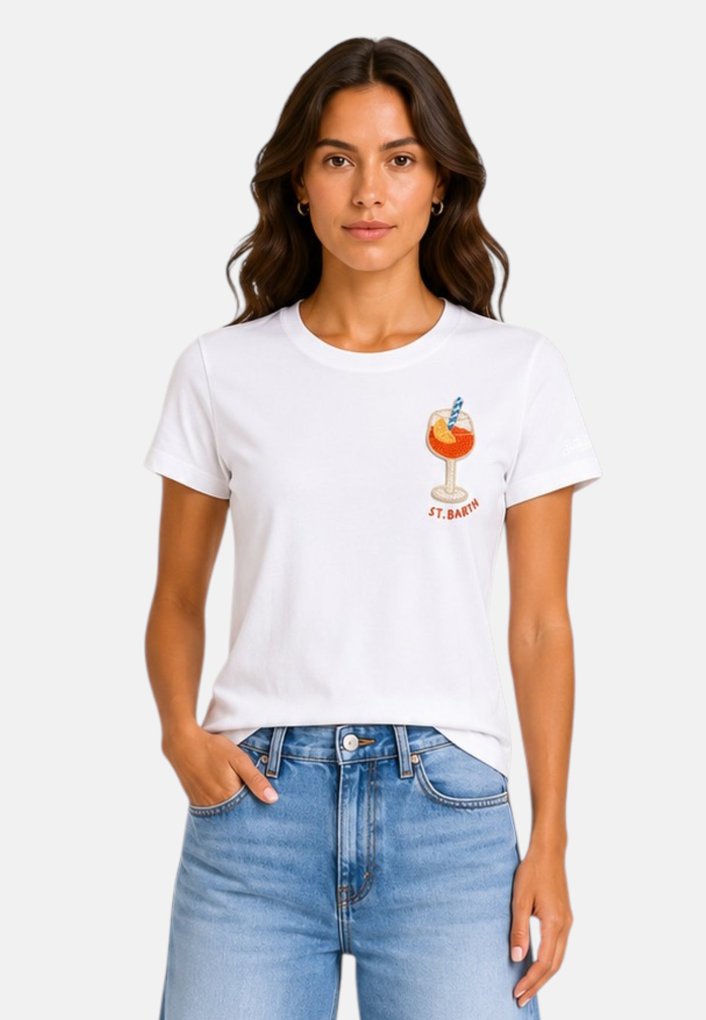 T-Shirt Manica Corta Donna Mc2 Saint Barth Sb Spritz Beads Emb Emilie EMI0001