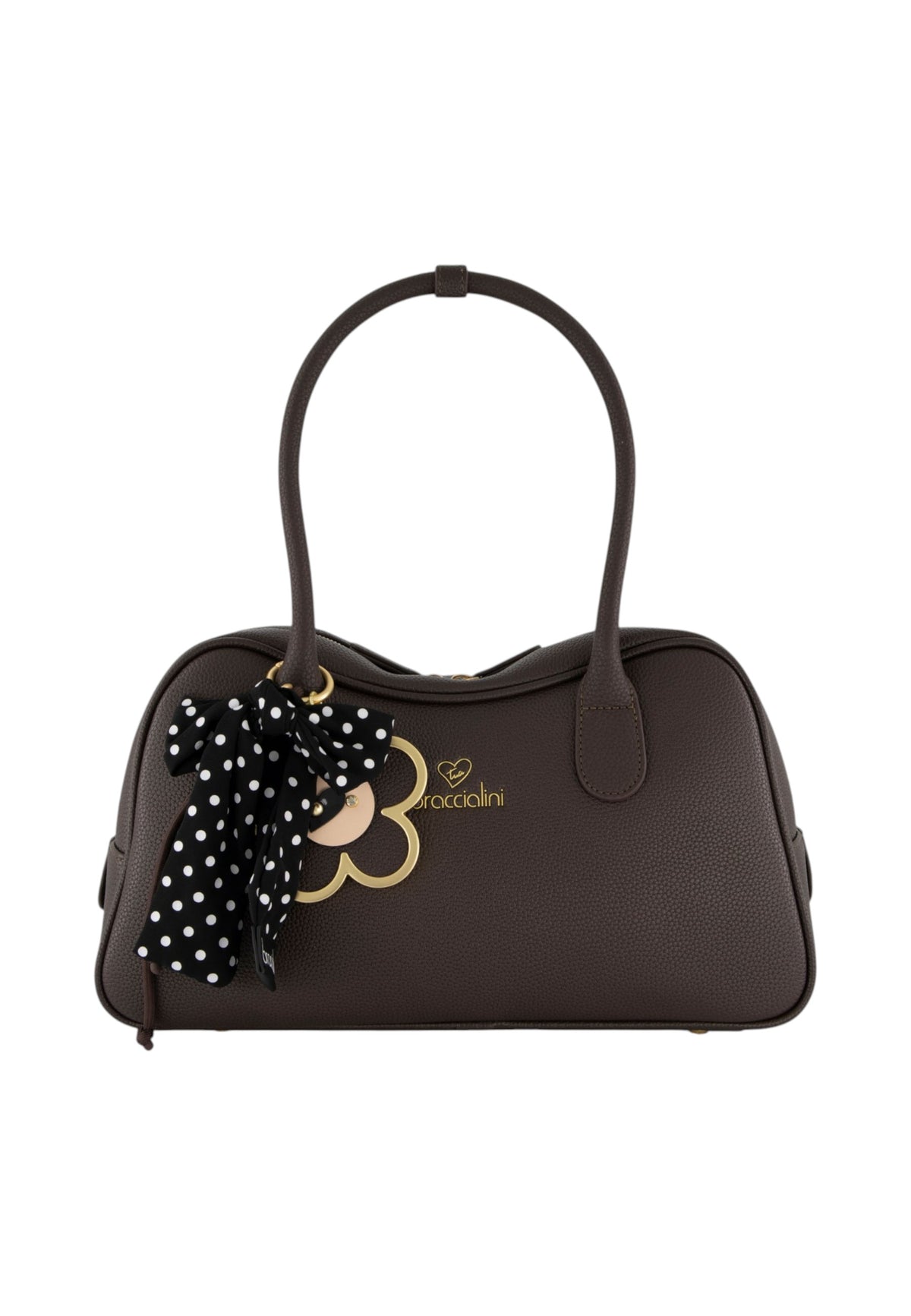 Borsa A Mano Donna Braccialini A Bauletto, Doppio con tracolla removibile e regolabile, Chiusura con zip, Una tasca interna portacellulare, Charm removibile con margherita e fiocco a pois, Dimensioni: 35 x 12.5 x 19 Cm Beth B19224YY